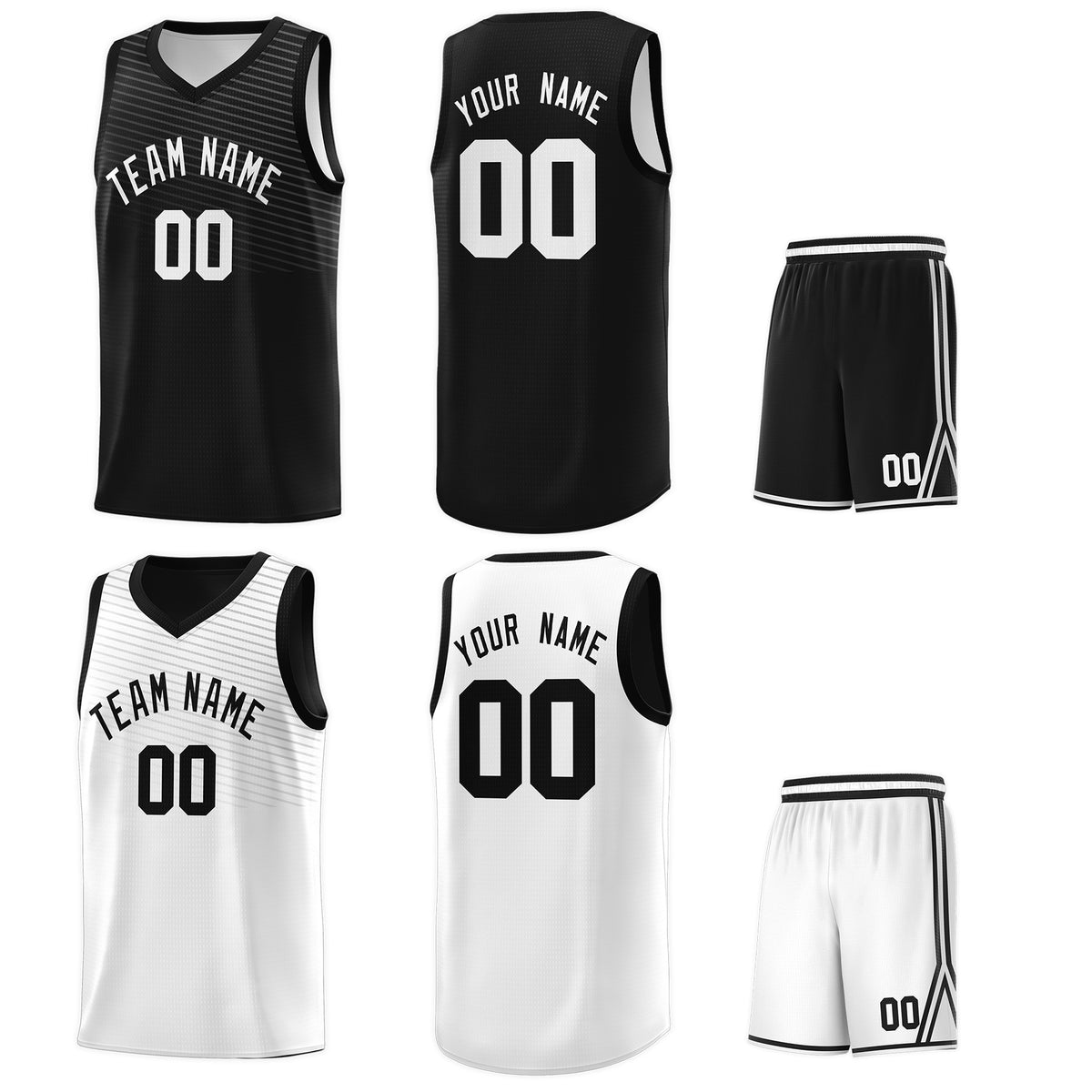 Custom Black White Chest Slash Patttern Double Side Sports Uniform Basketball Jersey