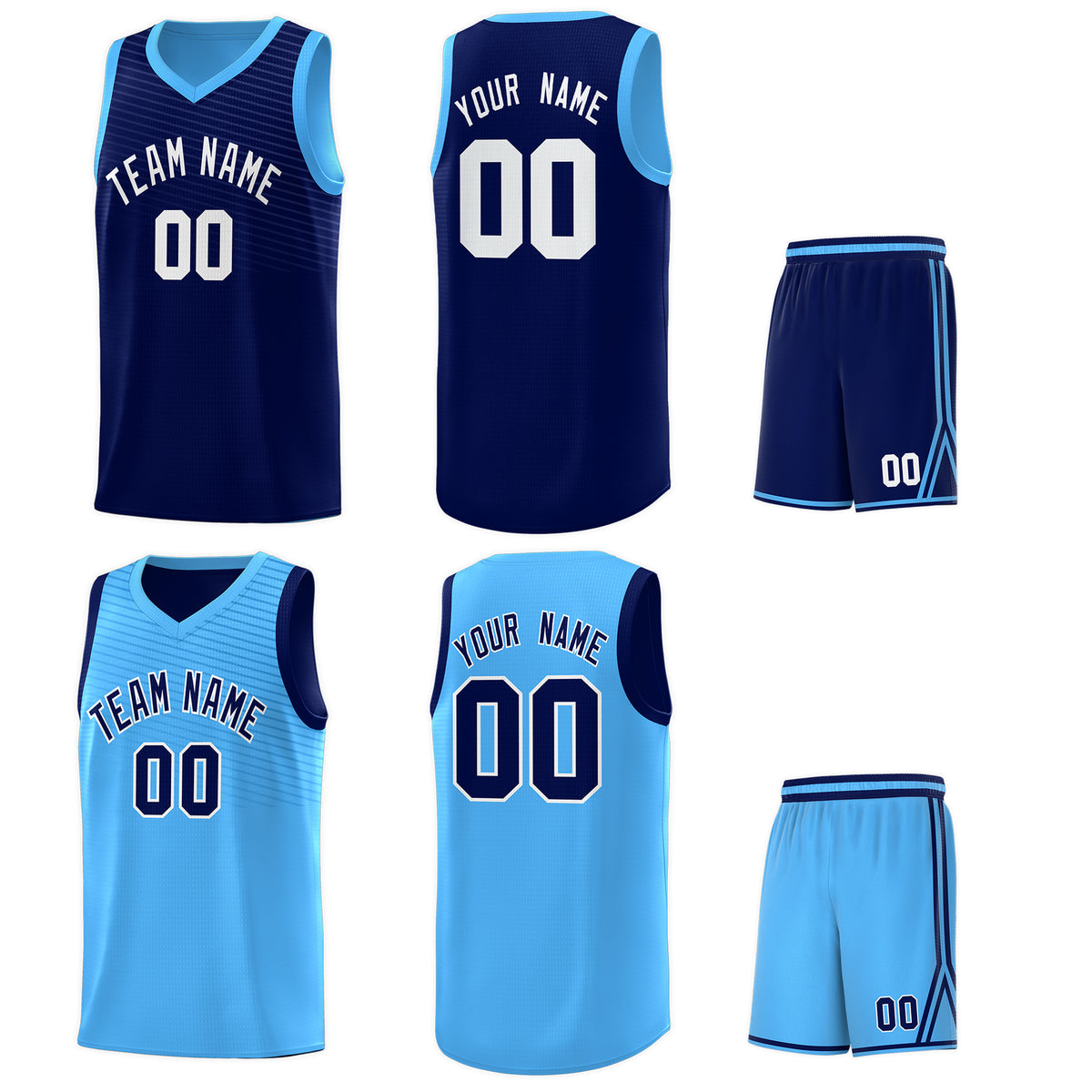 Custom Blue Light Blue Chest Slash Patttern Double Side Sports Uniform Basketball Jersey