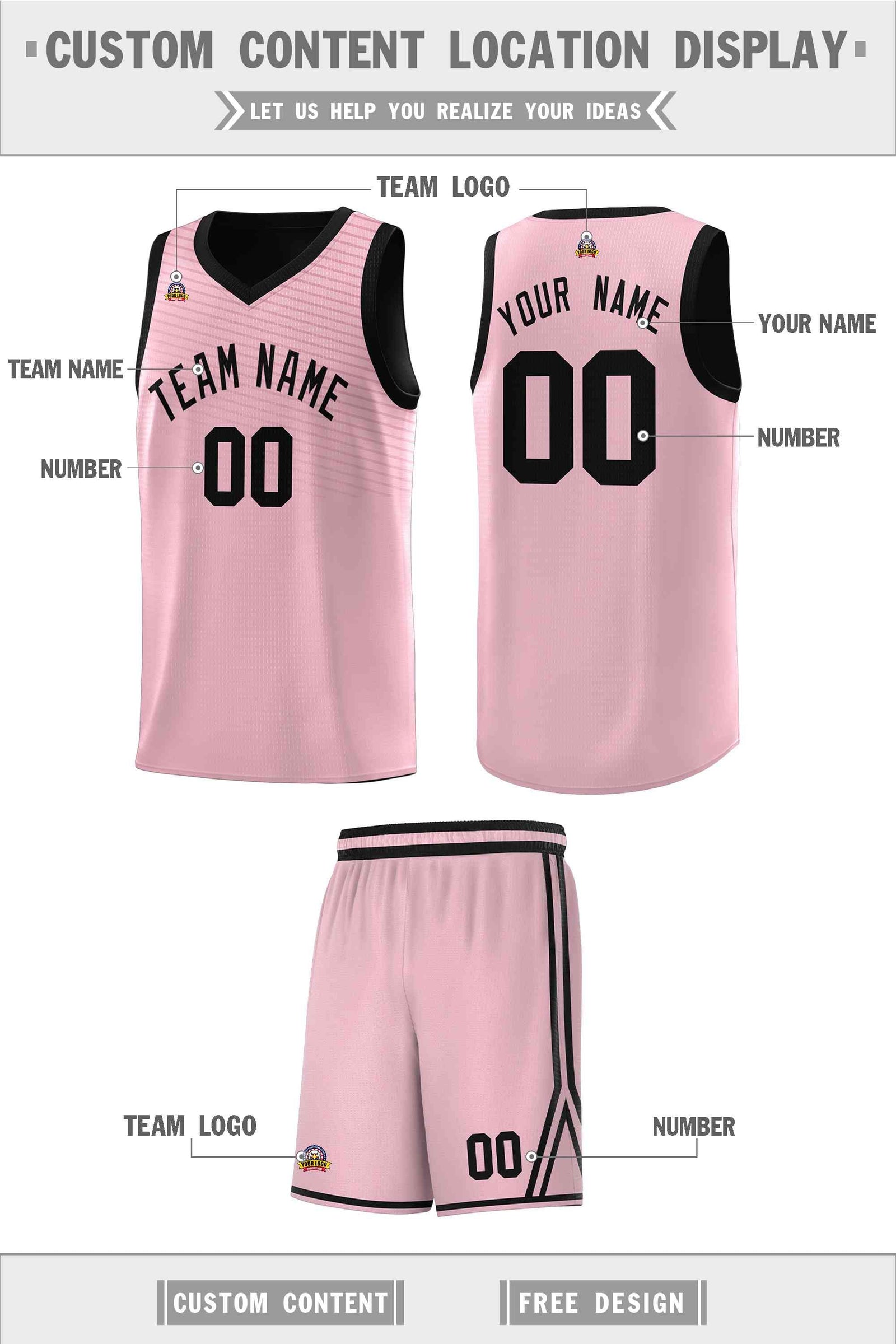 Custom Pink Black Chest Slash Patttern Sports Uniform Basketball Jersey