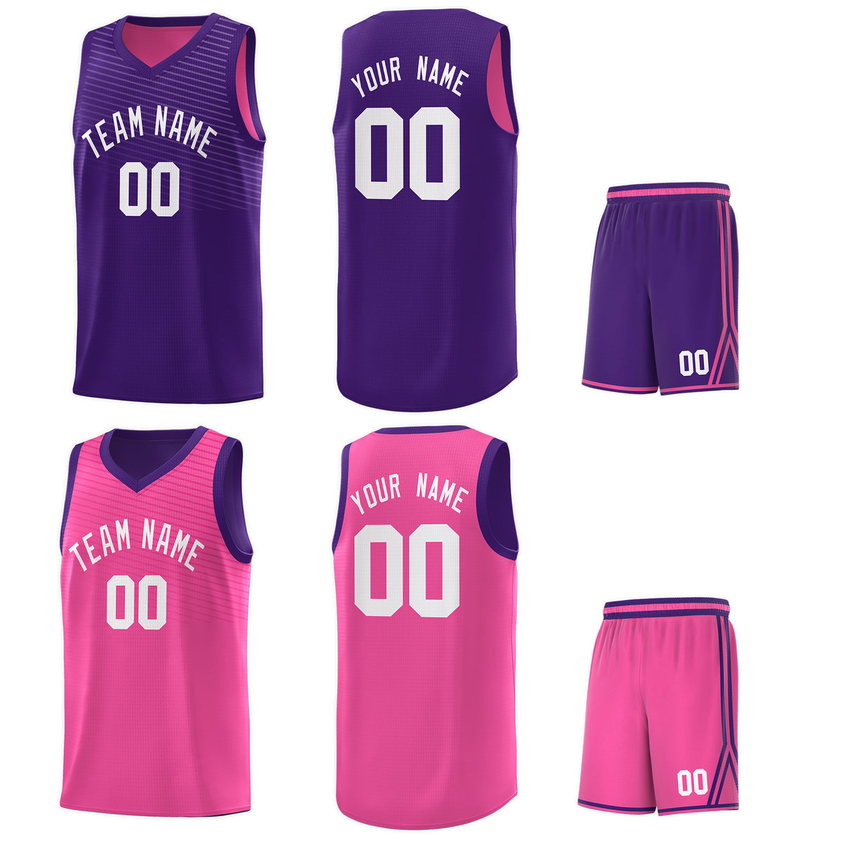 Custom Pink Purple Chest Slash Patttern Sports Uniform Basketball Jersey