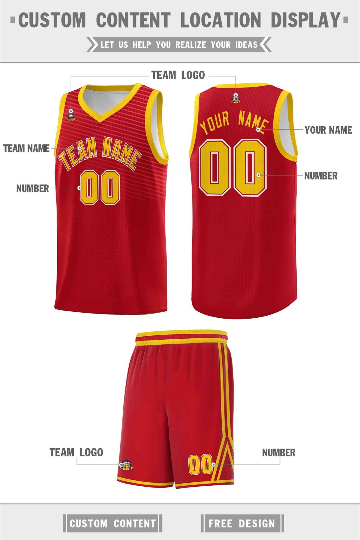 Custom Red Gold Chest Slash Patttern Sports Uniform Basketball Jersey