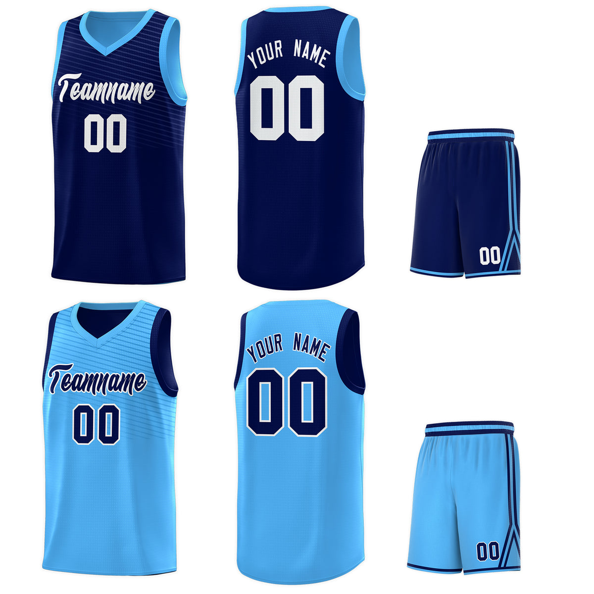 Custom Blue Light Blue Chest Slash Patttern Double Side Sports Uniform Basketball Jersey