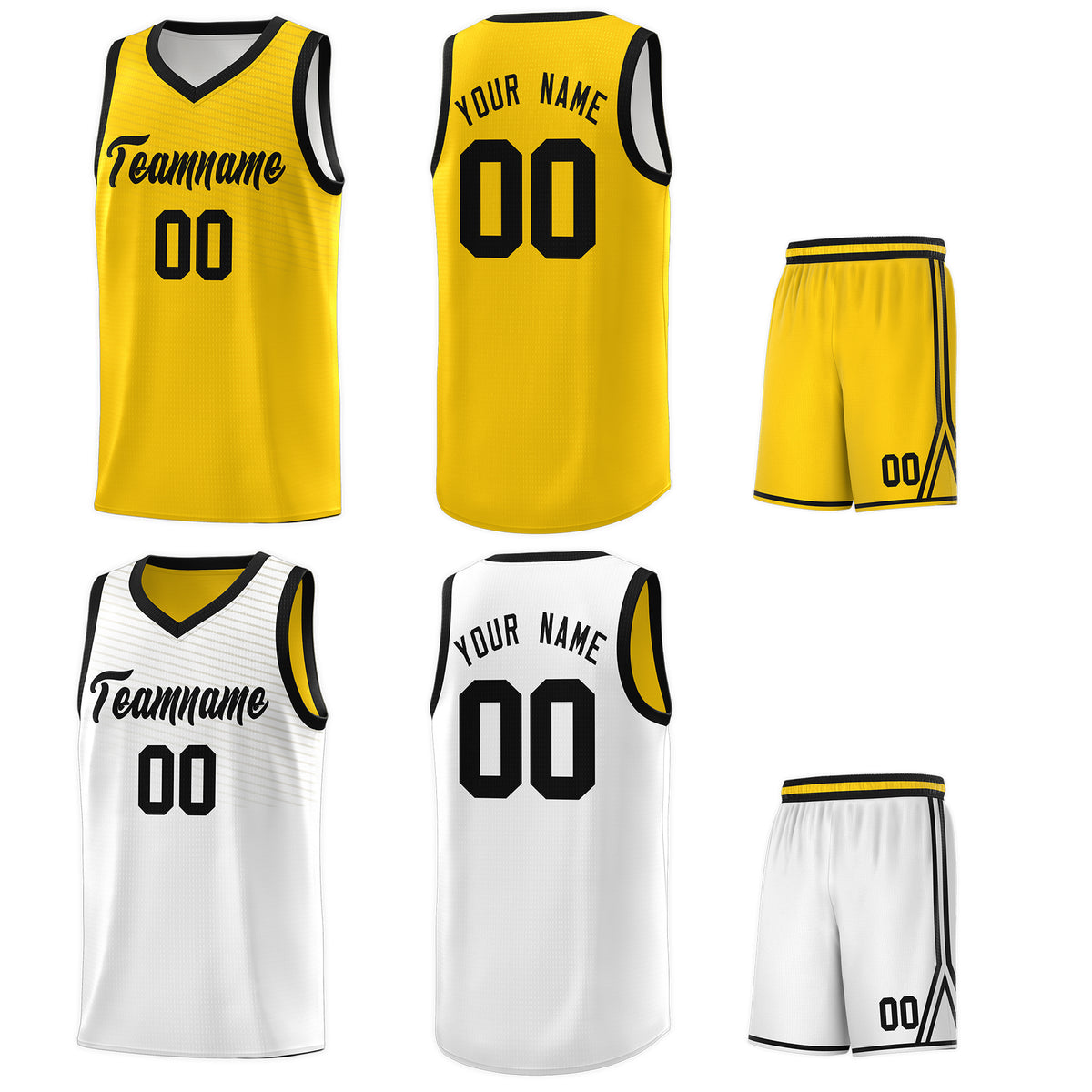 Custom Gold White Chest Slash Patttern Double Side Sports Uniform Basketball Jersey