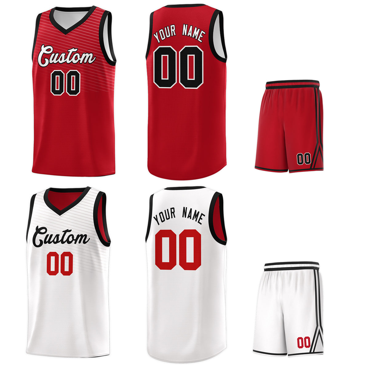 Custom Red White Chest Slash Patttern Double Side Sports Uniform Basketball Jersey