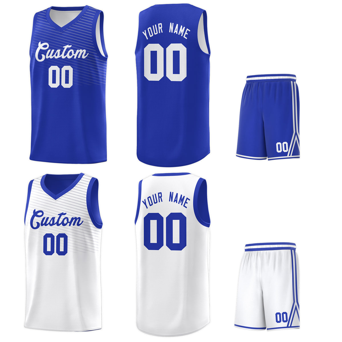 Custom Royal White Chest Slash Patttern Double Side Sports Uniform Basketball Jersey