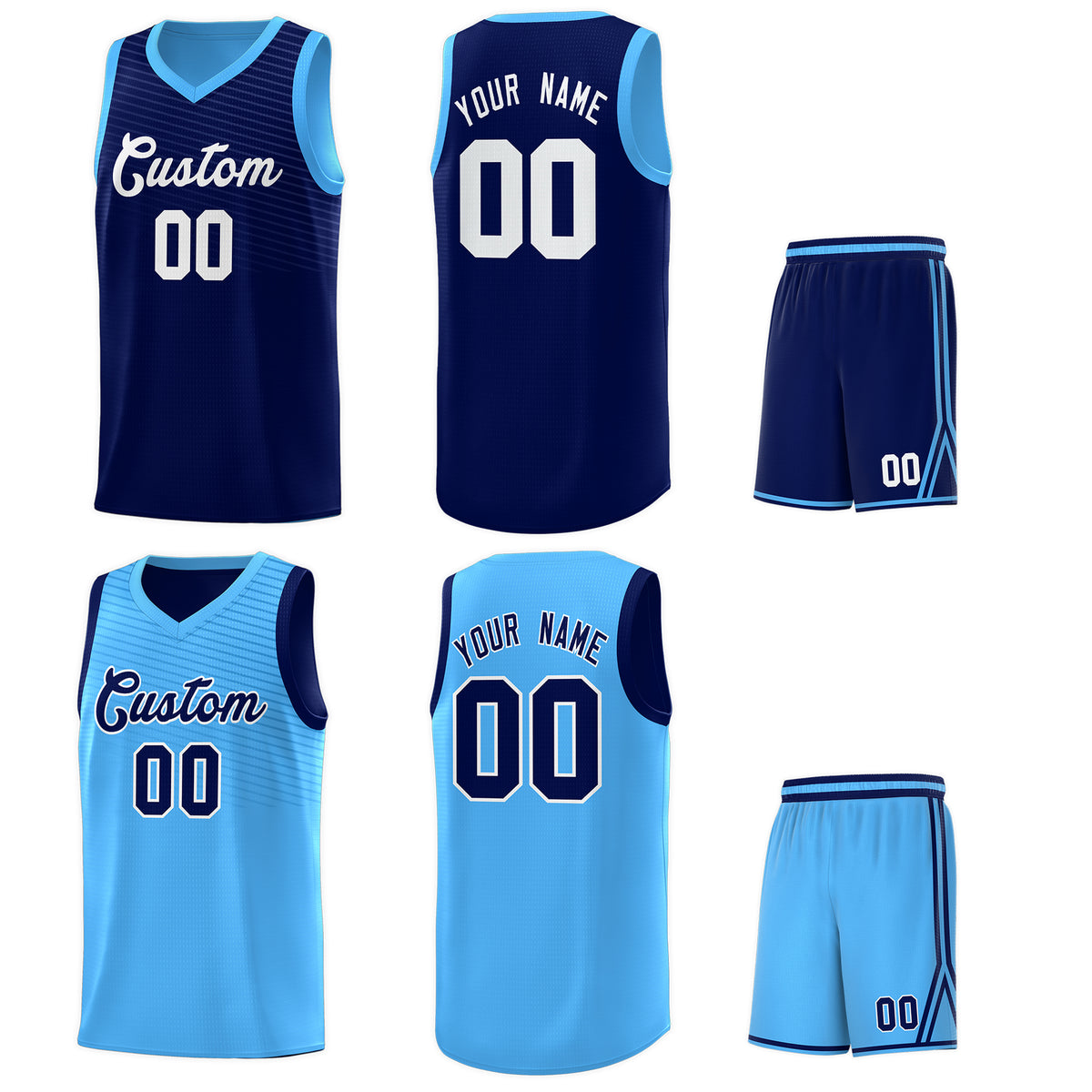 Custom Blue Light Blue Chest Slash Patttern Double Side Sports Uniform Basketball Jersey