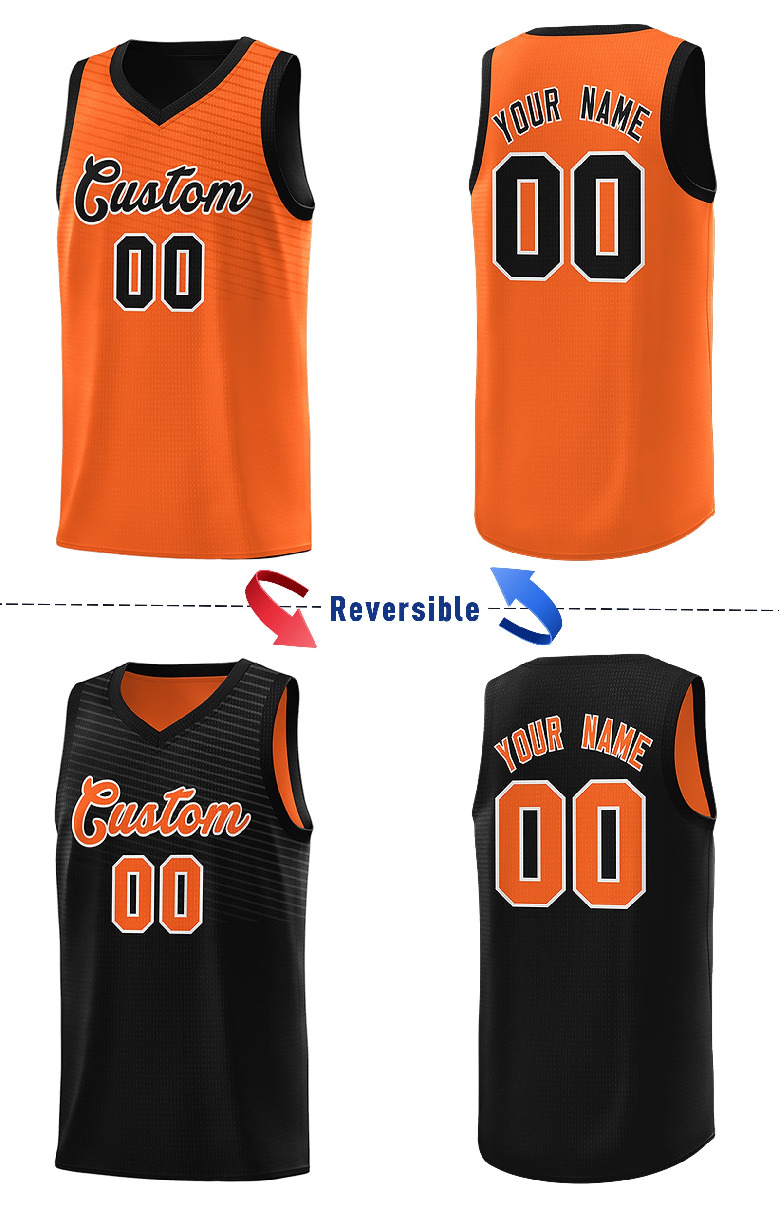Custom Black Orange Team Sports Shirts Reversible Personalized Basketball Jersey for Men/Youth