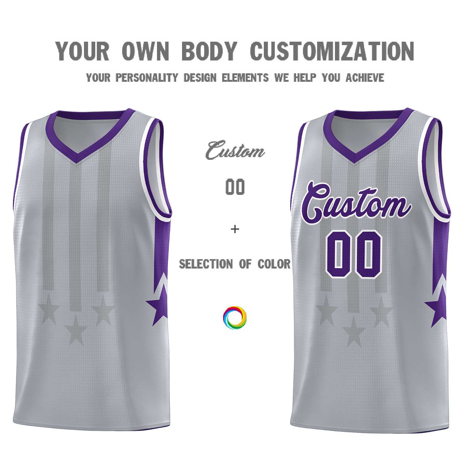 Custom Gray Purple and White Gradient Star Graffiti Pattern Sports Uniform Basketball Jersey