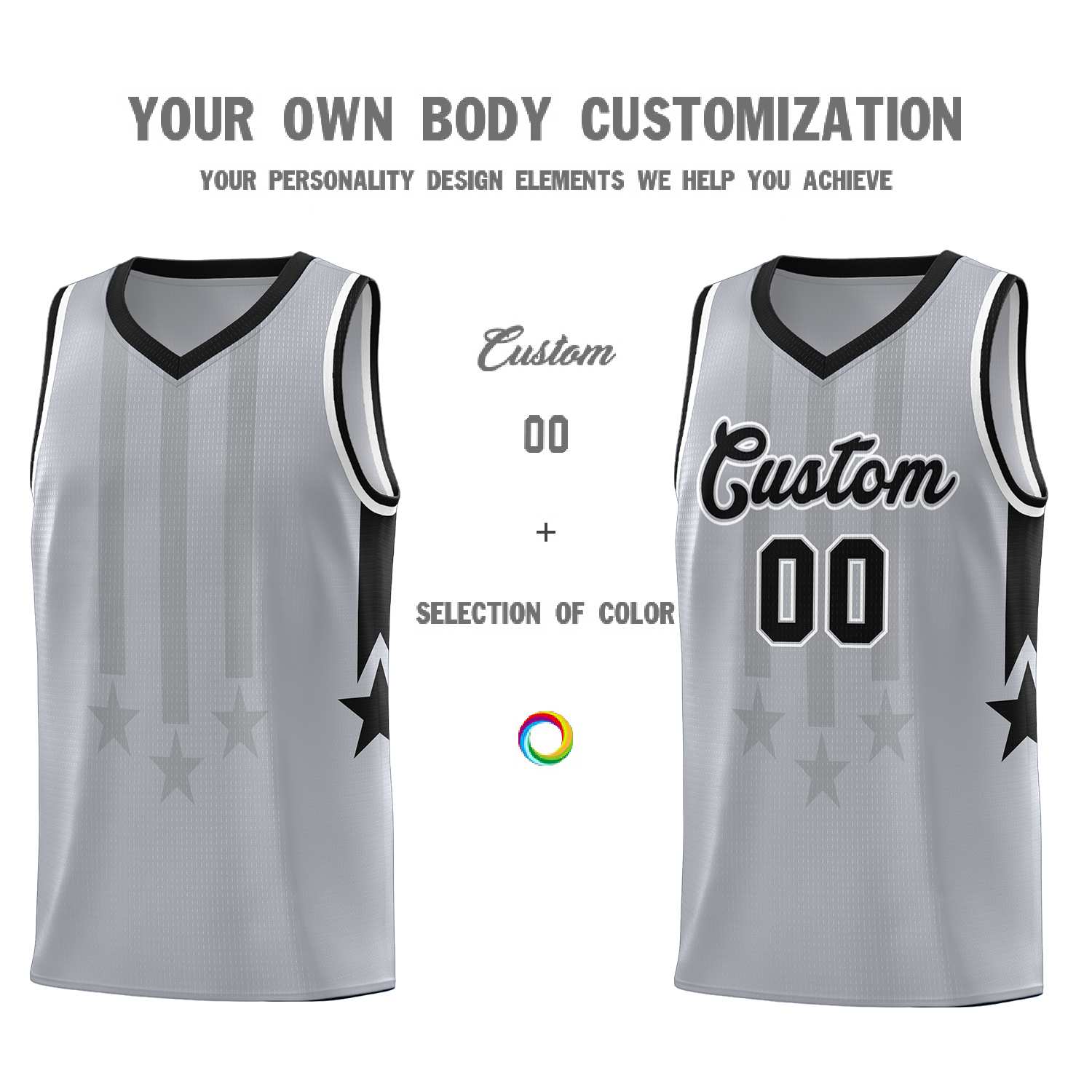Custom Gray Black and White Gradient Star Graffiti Pattern Sports Uniform Basketball Jersey