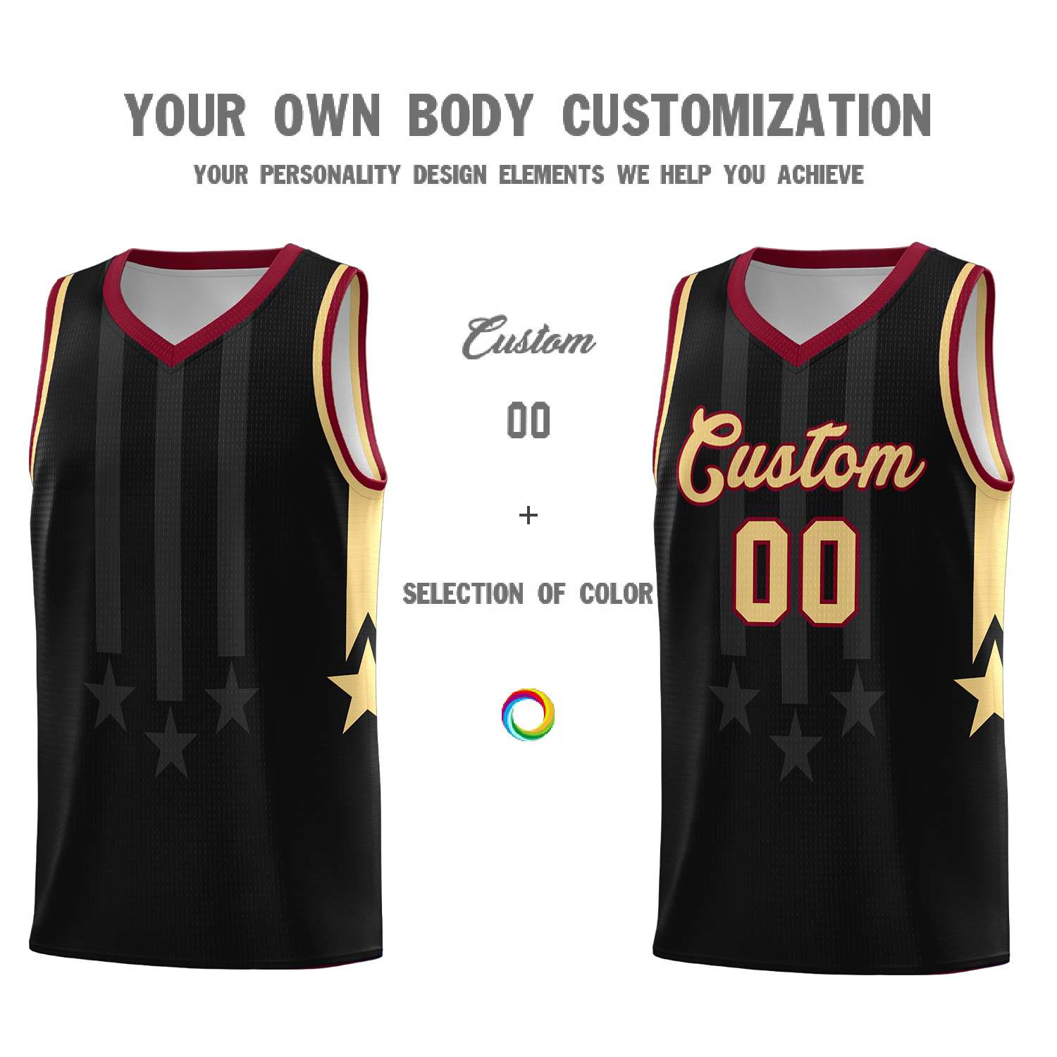 Custom Black Crimson and Khaki Gradient Star Graffiti Pattern Sports Uniform Basketball Jersey