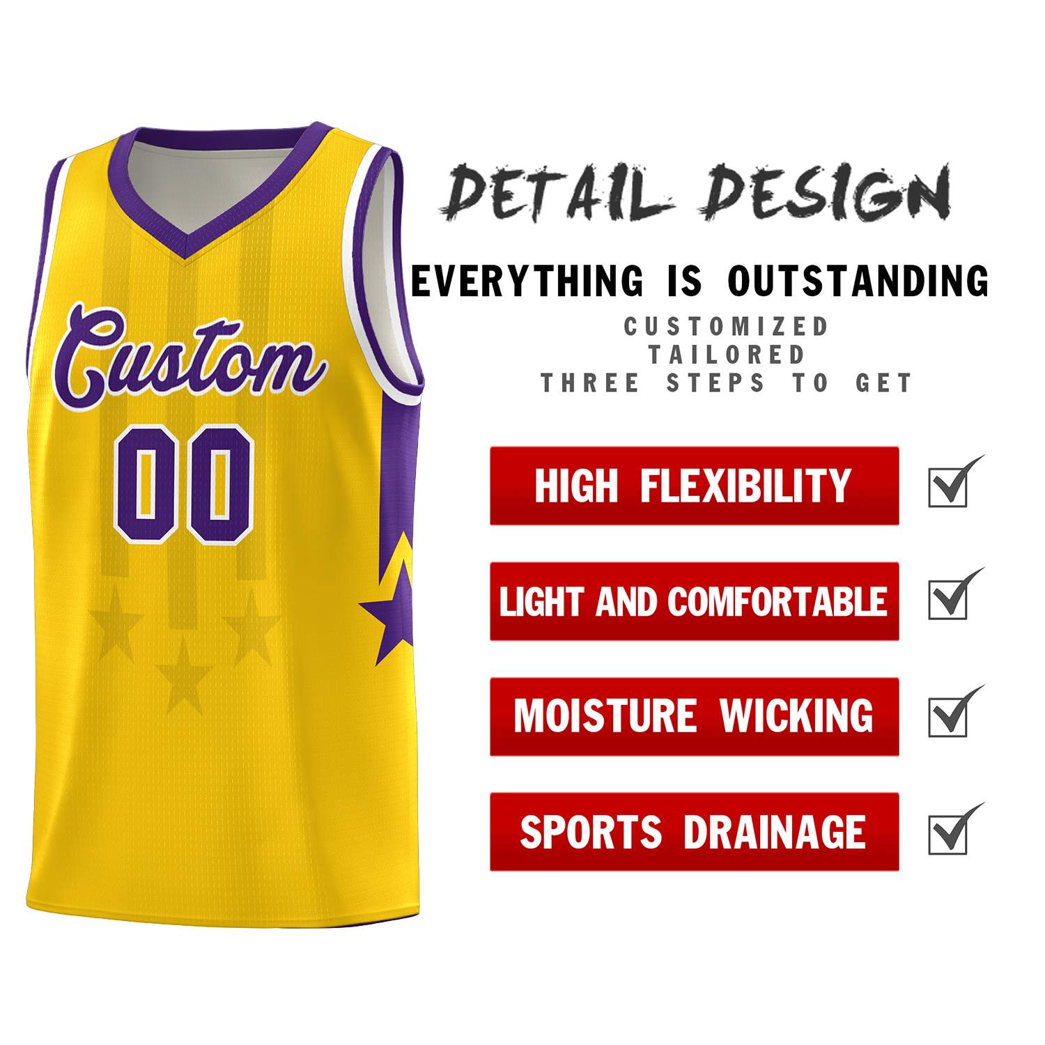 Custom Gold Purple and White Gradient Star Graffiti Pattern Sports Uniform Basketball Jersey
