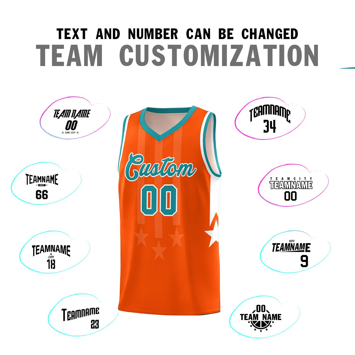 Custom Orange Aqua and White Gradient Star Graffiti Pattern Sports Uniform Basketball Jersey