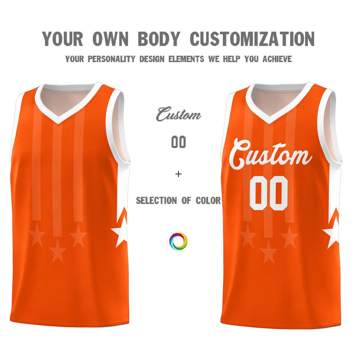 Custom Orange White and White Gradient Star Graffiti Pattern Sports Uniform Basketball Jersey