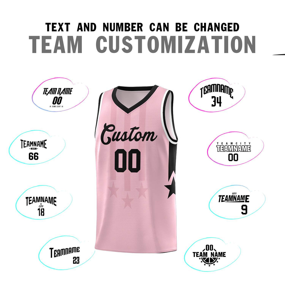 Custom Light Pink Black and White Gradient Star Graffiti Pattern Sports Uniform Basketball Jersey
