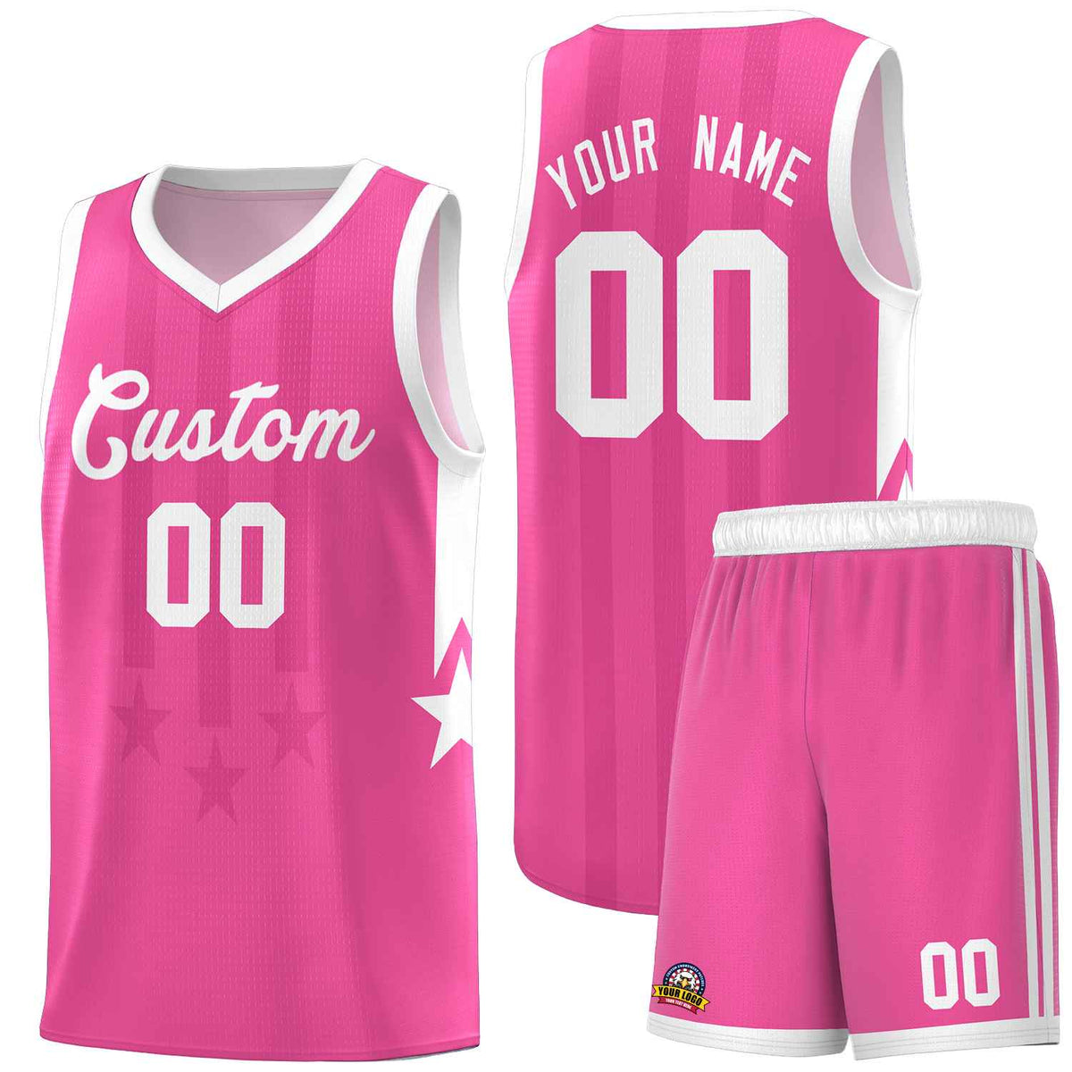 Custom Pink White and White Gradient Star Graffiti Pattern Sports Uniform Basketball Jersey