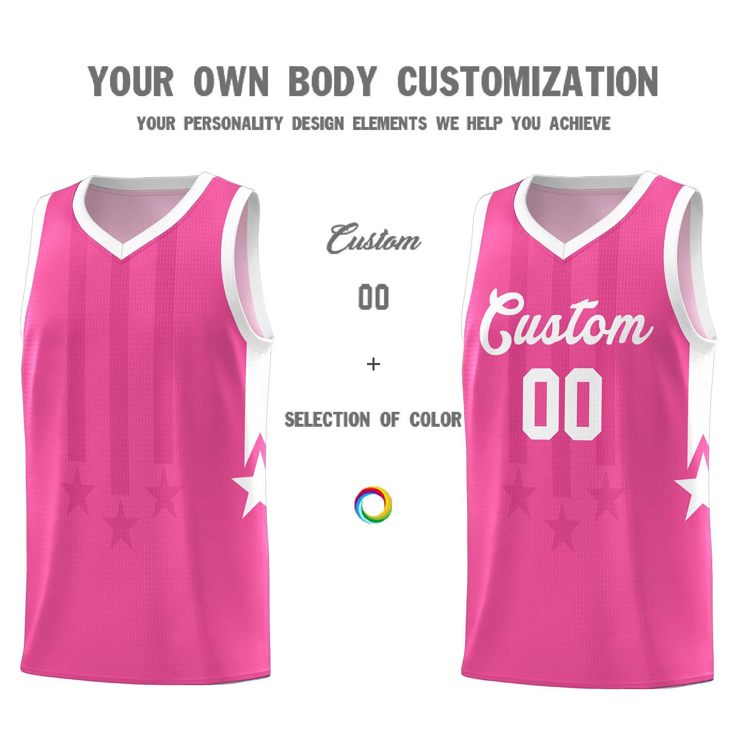 Custom Pink White and White Gradient Star Graffiti Pattern Sports Uniform Basketball Jersey