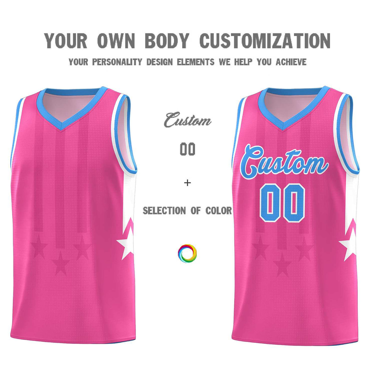 Custom Pink Powder Blue and White Gradient Star Graffiti Pattern Sports Uniform Basketball Jersey