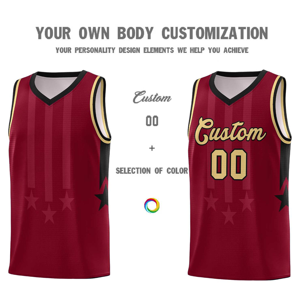 Custom Crimson Black and Khaki Gradient Star Graffiti Pattern Sports Uniform Basketball Jersey
