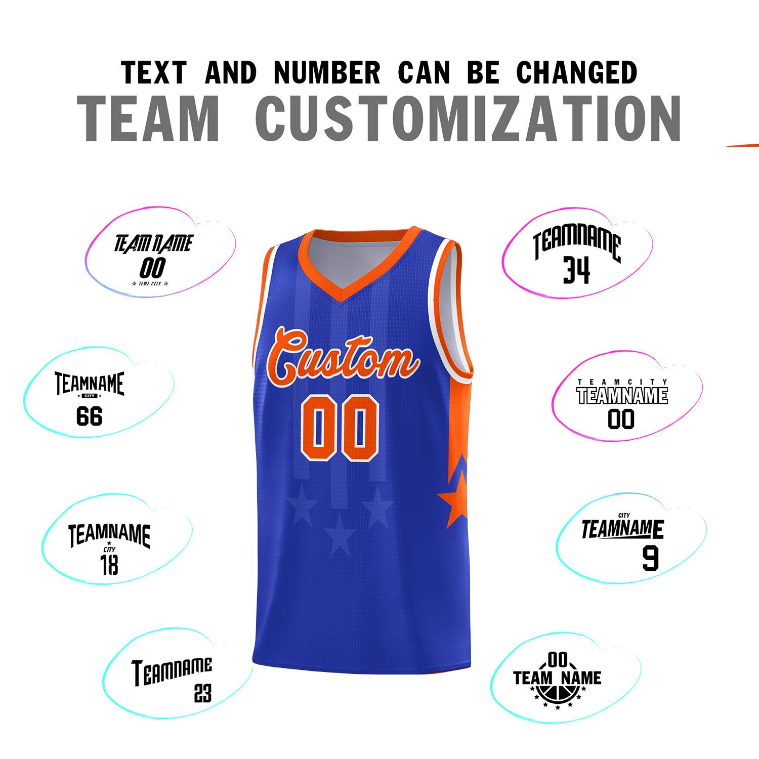 Custom Royal Orange and White Gradient Star Graffiti Pattern Sports Uniform Basketball Jersey