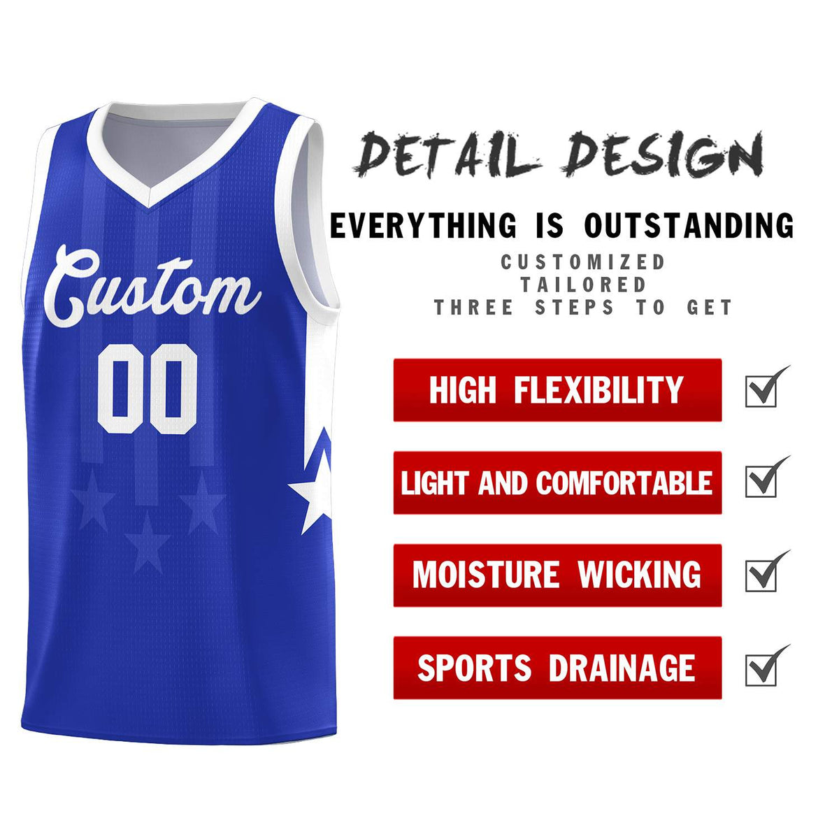 Custom Royal White and White Gradient Star Graffiti Pattern Sports Uniform Basketball Jersey