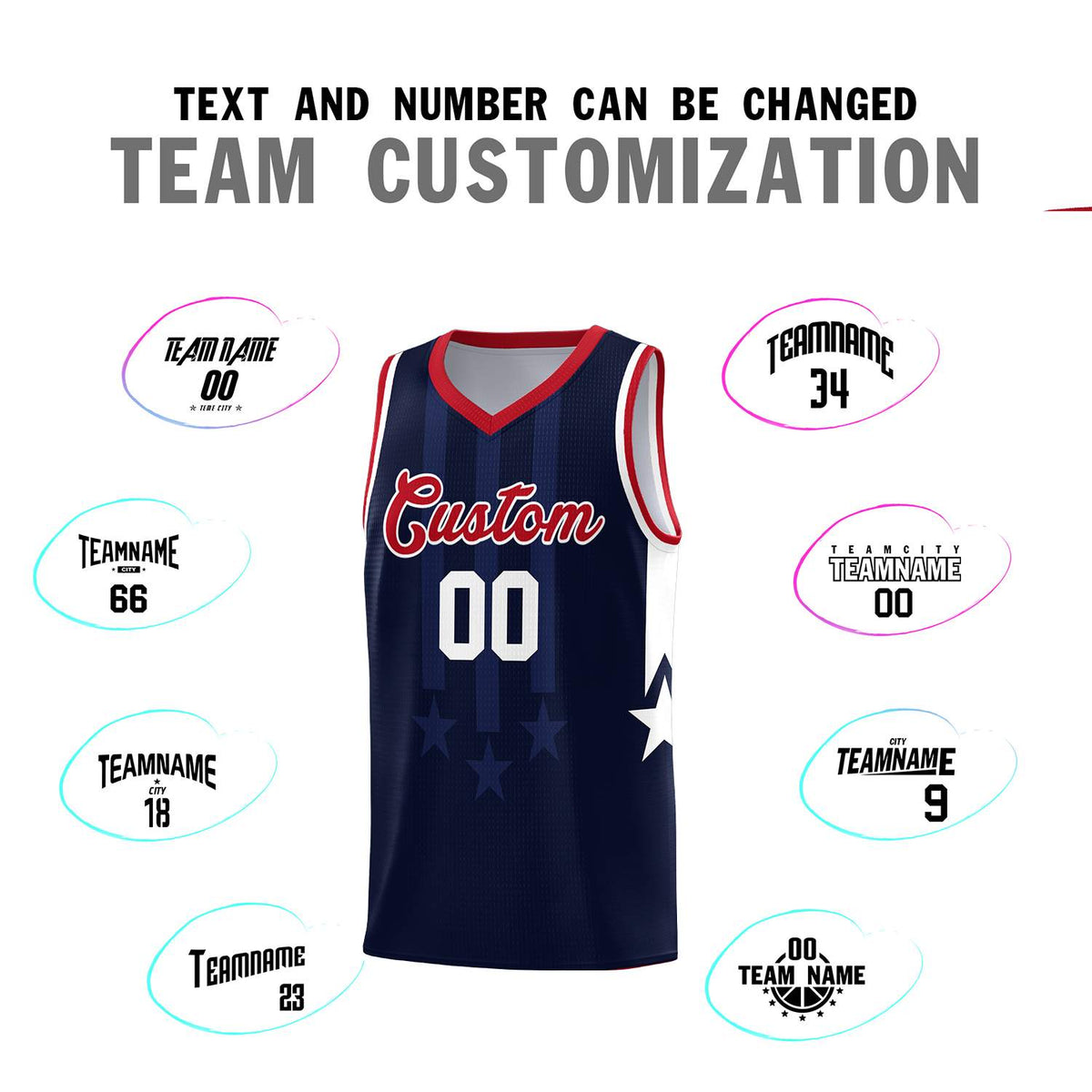 Custom Navy Red and White Gradient Star Graffiti Pattern Sports Uniform Basketball Jersey