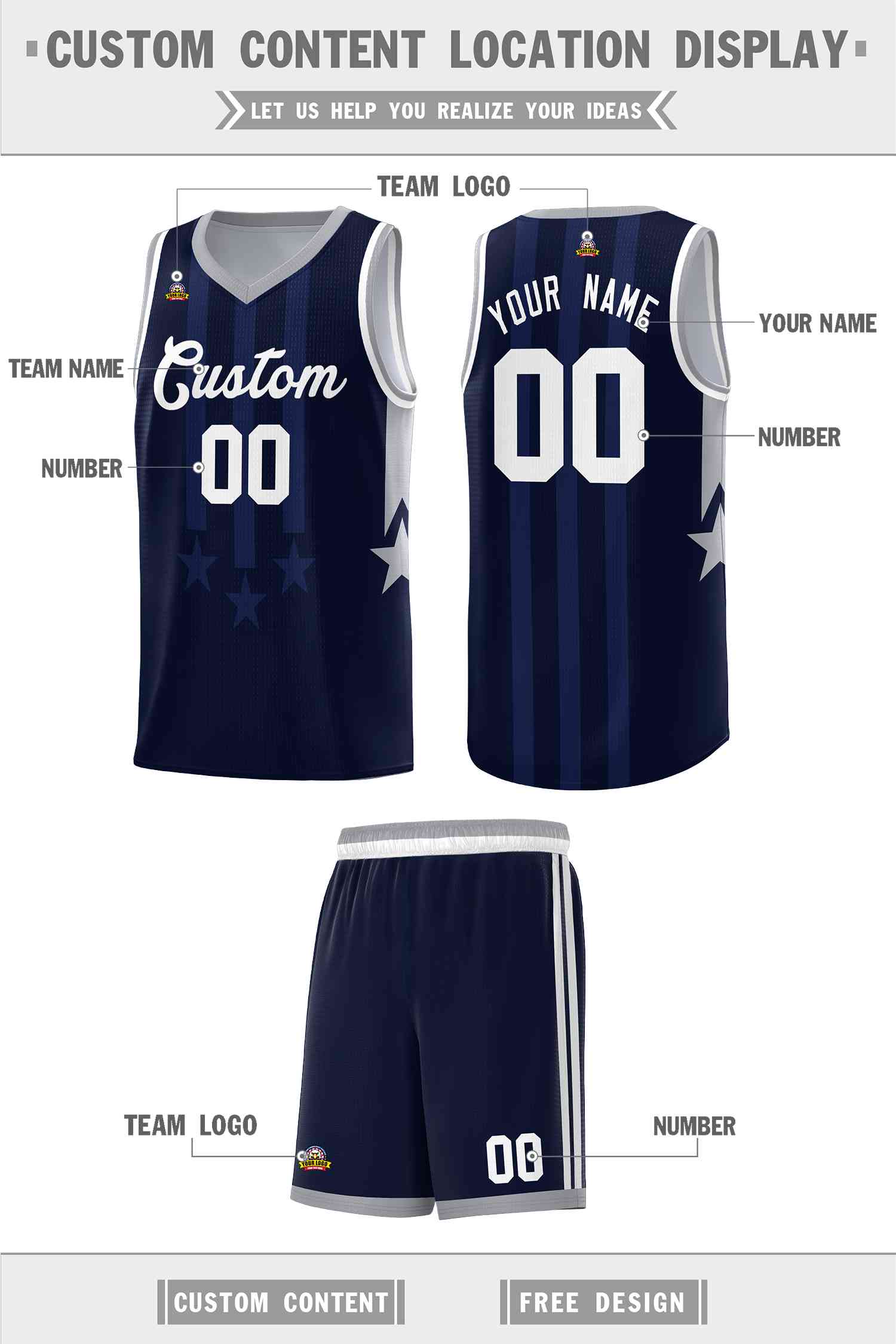 Custom Navy Gray and White Gradient Star Graffiti Pattern Sports Uniform Basketball Jersey