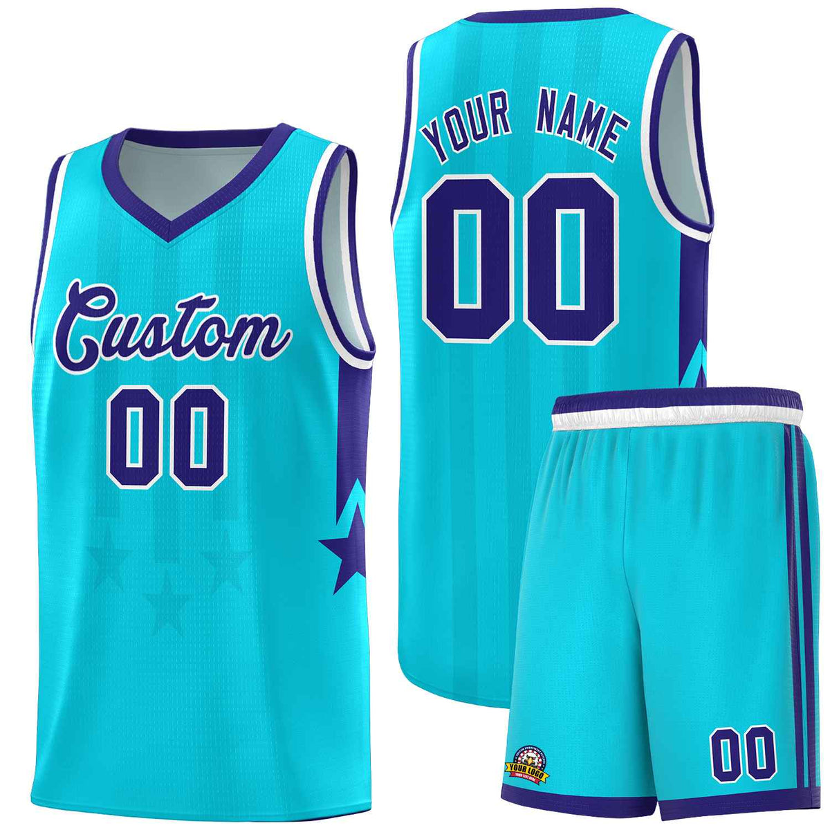 Custom Sky Blue Purple and White Gradient Star Graffiti Pattern Sports Uniform Basketball Jersey