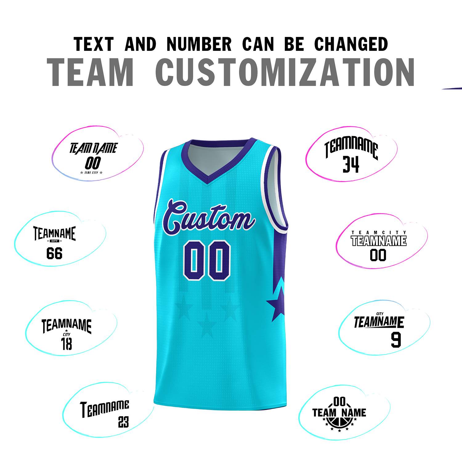 Custom Sky Blue Purple and White Gradient Star Graffiti Pattern Sports Uniform Basketball Jersey