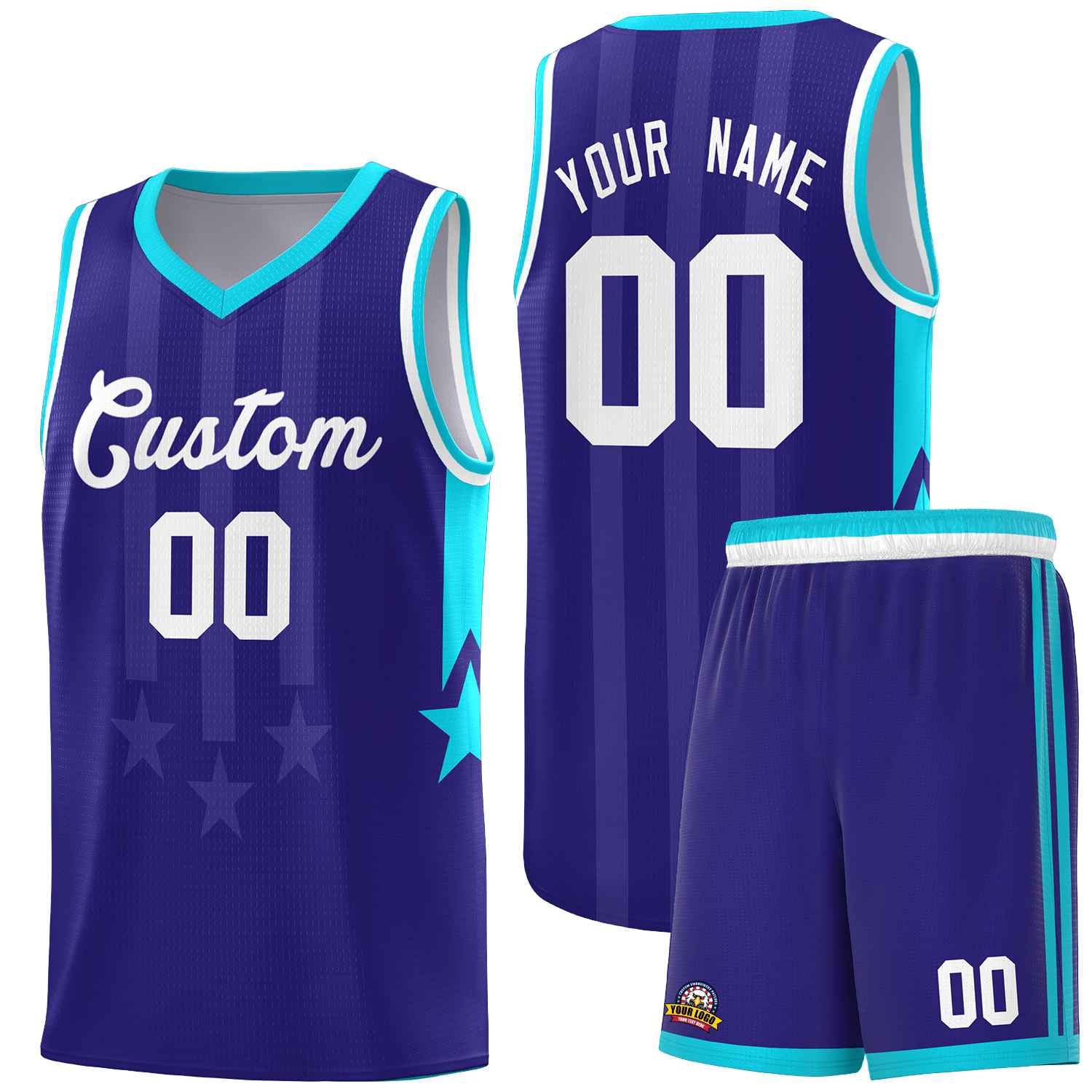 Custom Royal Sky Blue and White Gradient Star Graffiti Pattern Sports Uniform Basketball Jersey