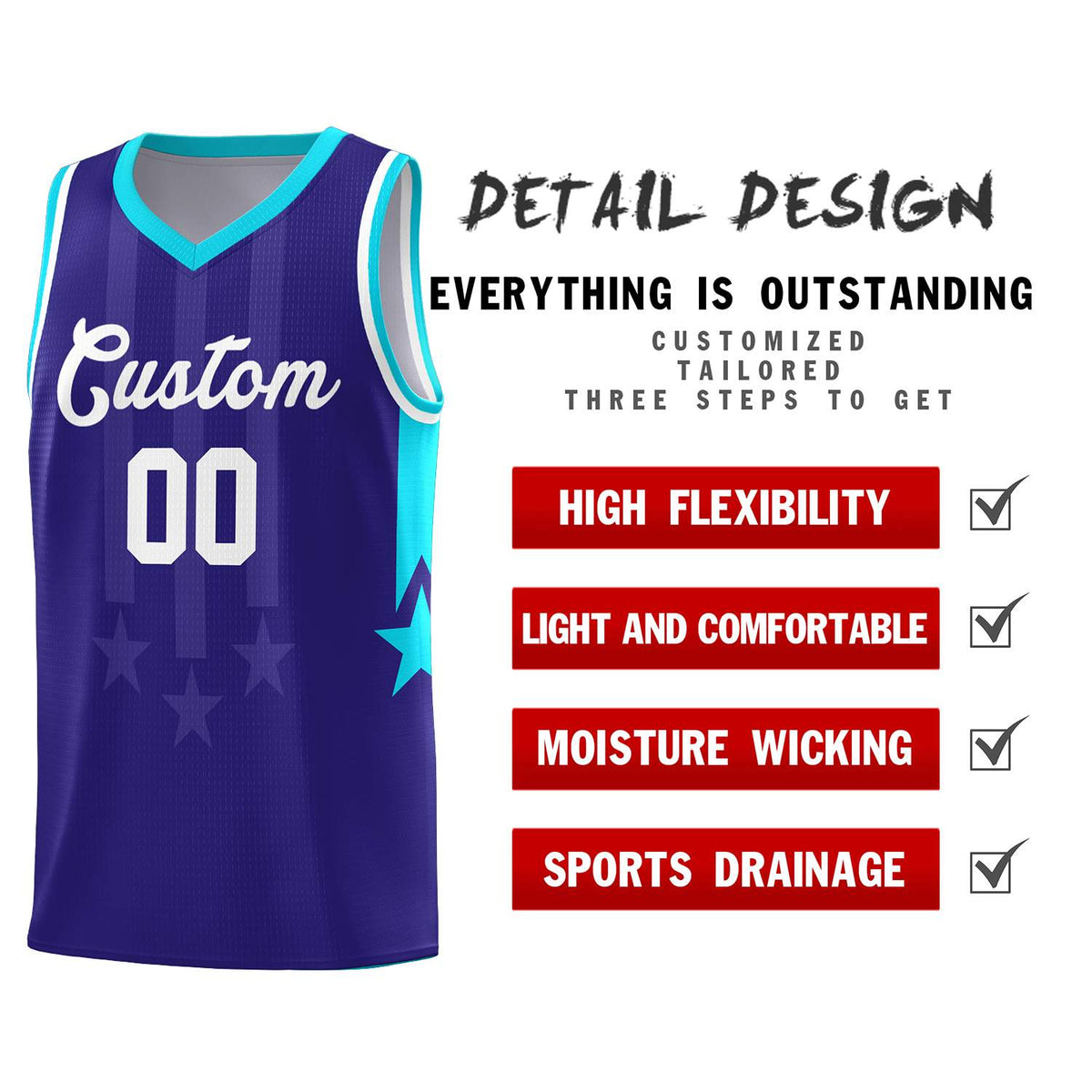 Custom Royal Sky Blue and White Gradient Star Graffiti Pattern Sports Uniform Basketball Jersey