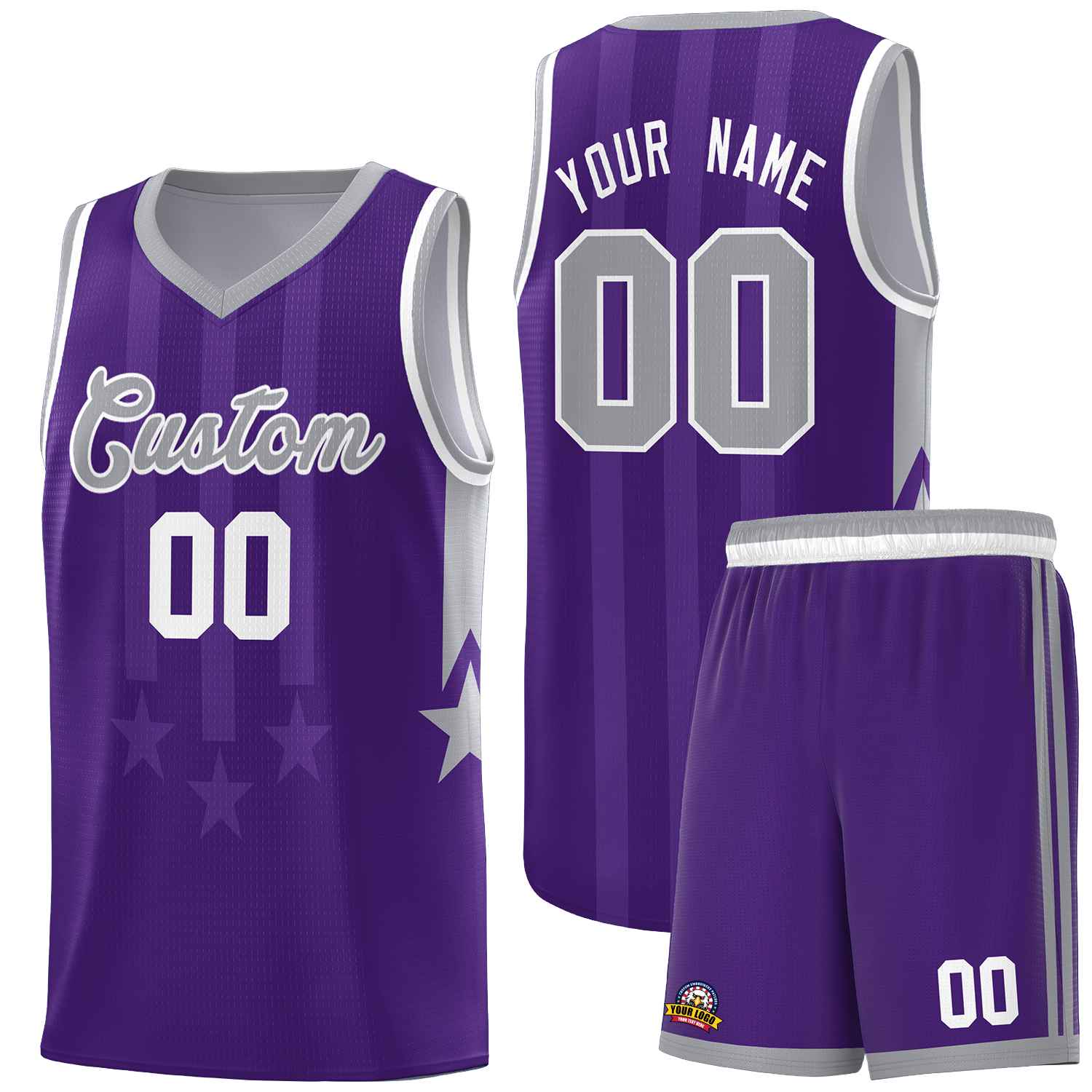 Custom Purple Gray and White Gradient Star Graffiti Pattern Sports Uniform Basketball Jersey