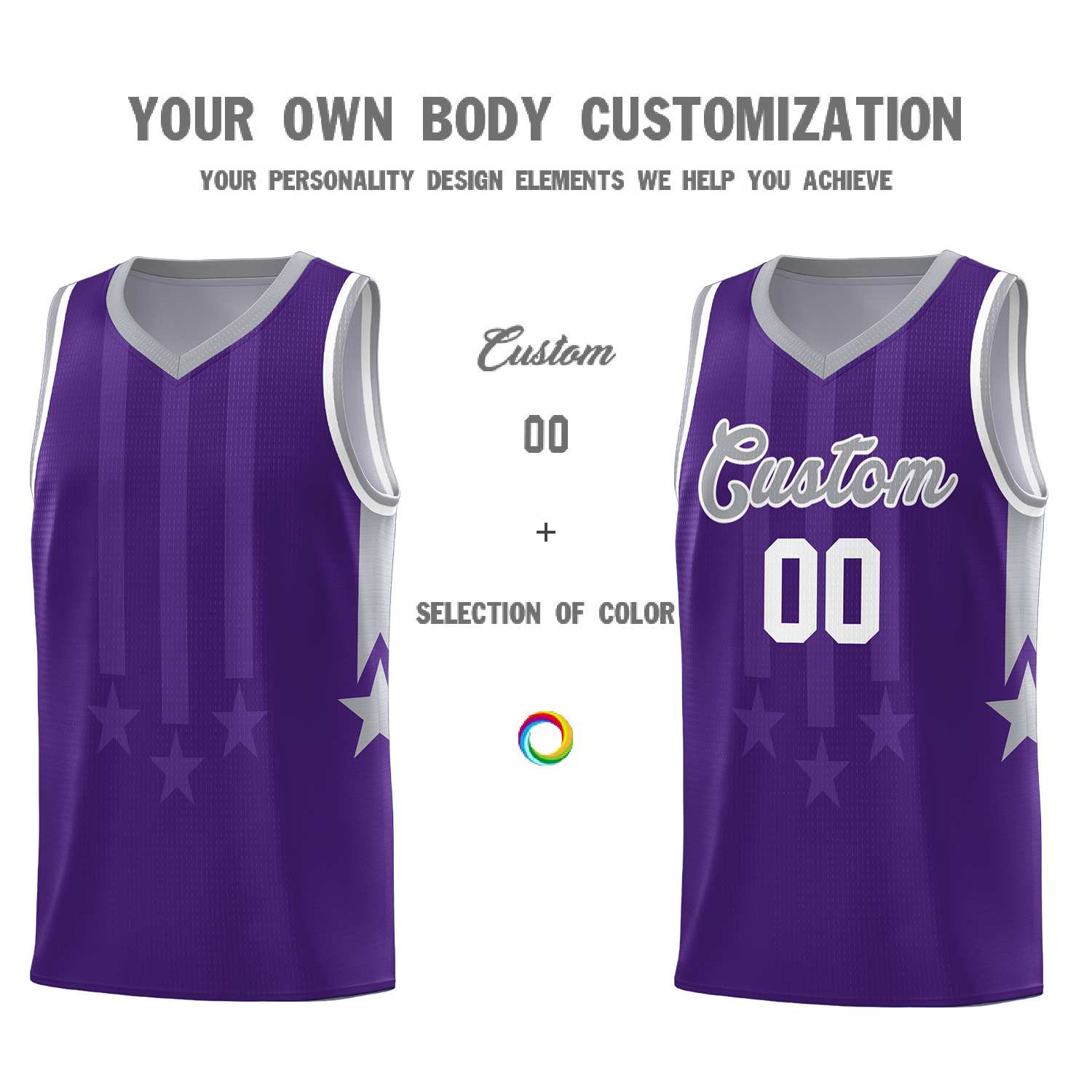 Custom Purple Gray and White Gradient Star Graffiti Pattern Sports Uniform Basketball Jersey
