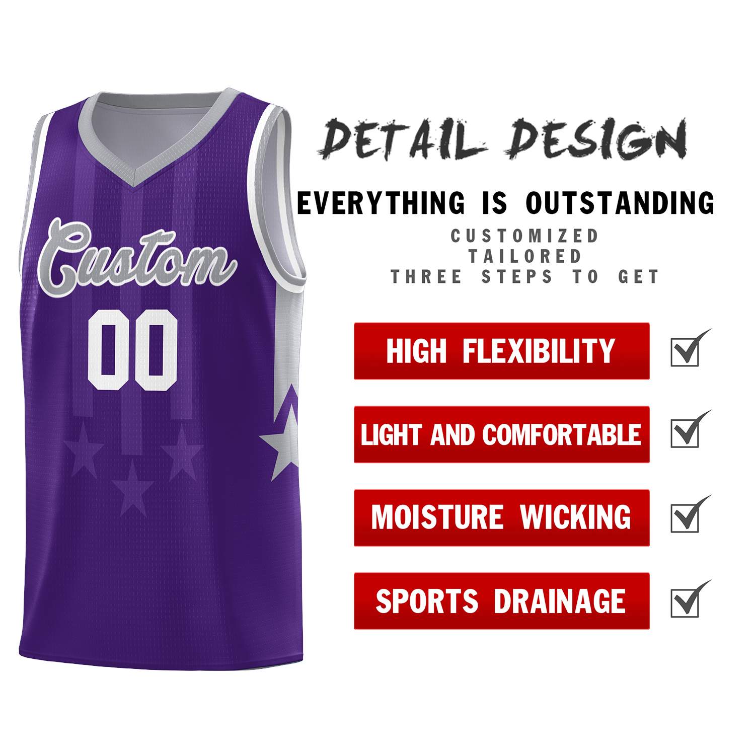 Custom Purple Gray and White Gradient Star Graffiti Pattern Sports Uniform Basketball Jersey