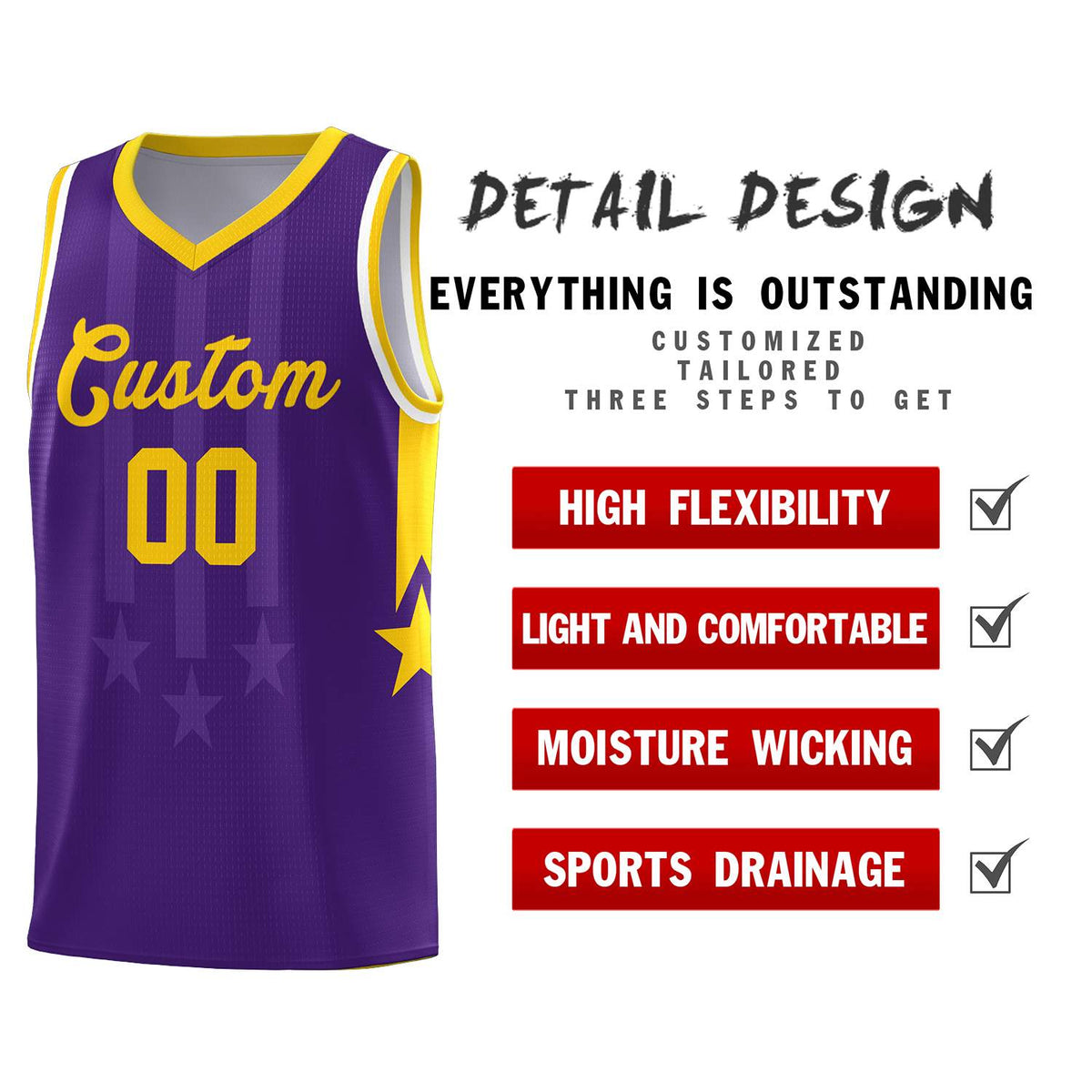 Custom Purple Gold and White Gradient Star Graffiti Pattern Sports Uniform Basketball Jersey