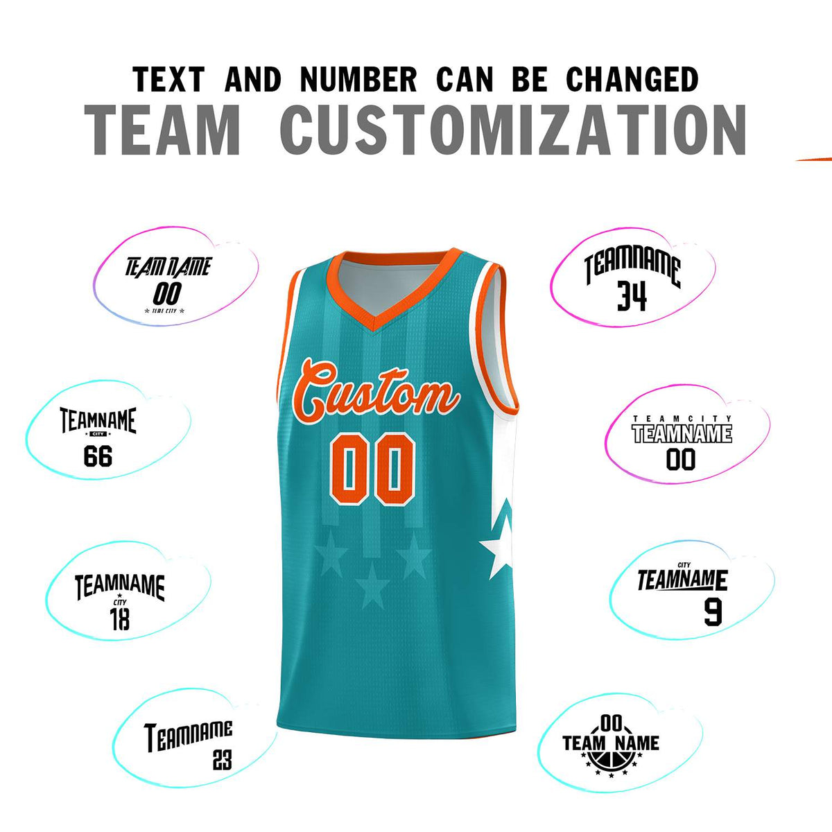 Custom Aqua Orange and White Gradient Star Graffiti Pattern Sports Uniform Basketball Jersey