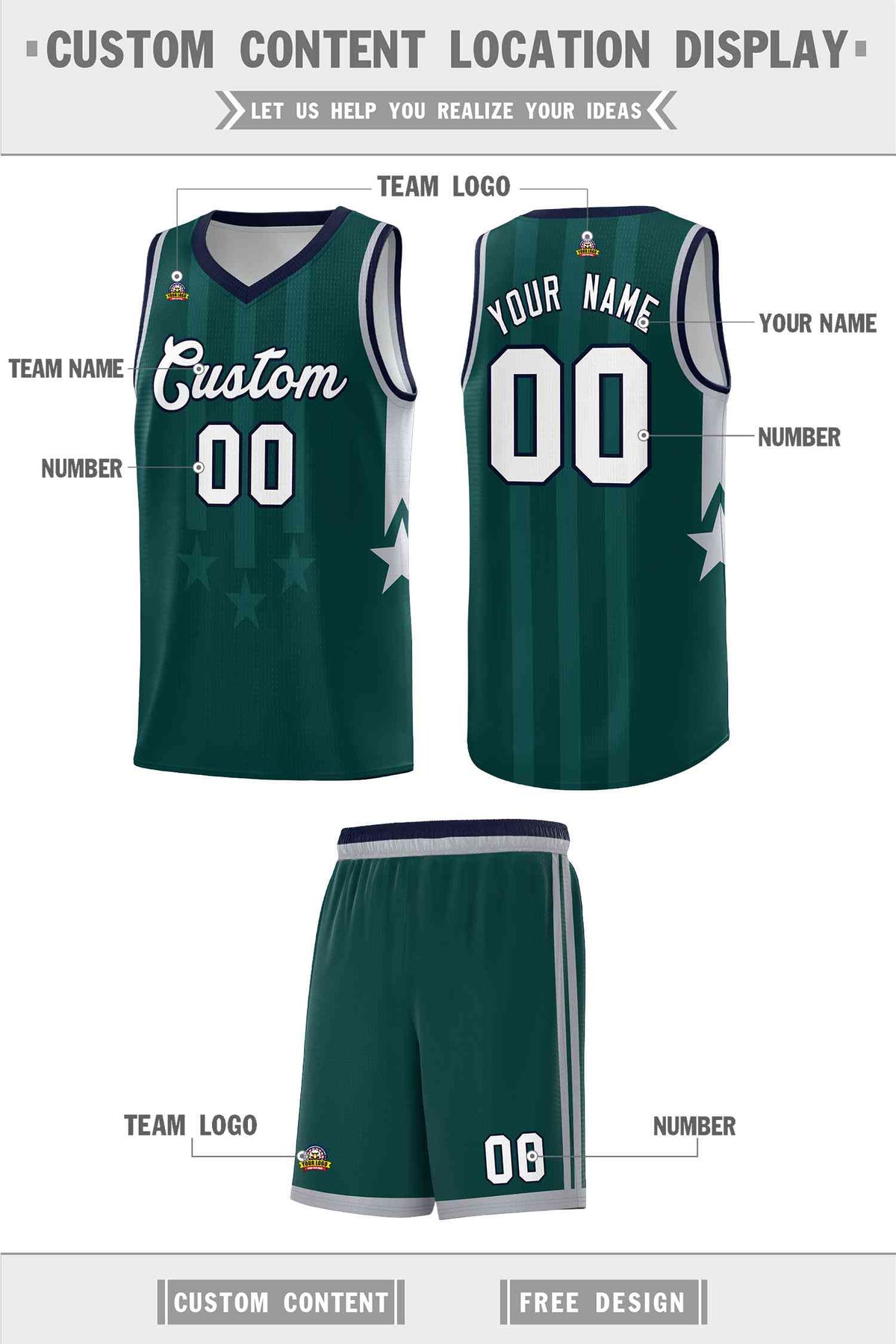 Custom Midnight Green Navy and Gray Gradient Star Graffiti Pattern Sports Uniform Basketball Jersey