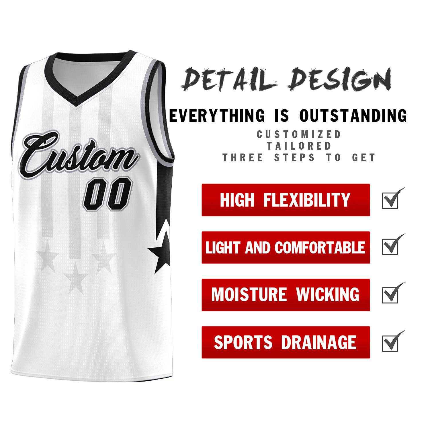 Custom White Black and Gray Gradient Star Graffiti Pattern Sports Uniform Basketball Jersey
