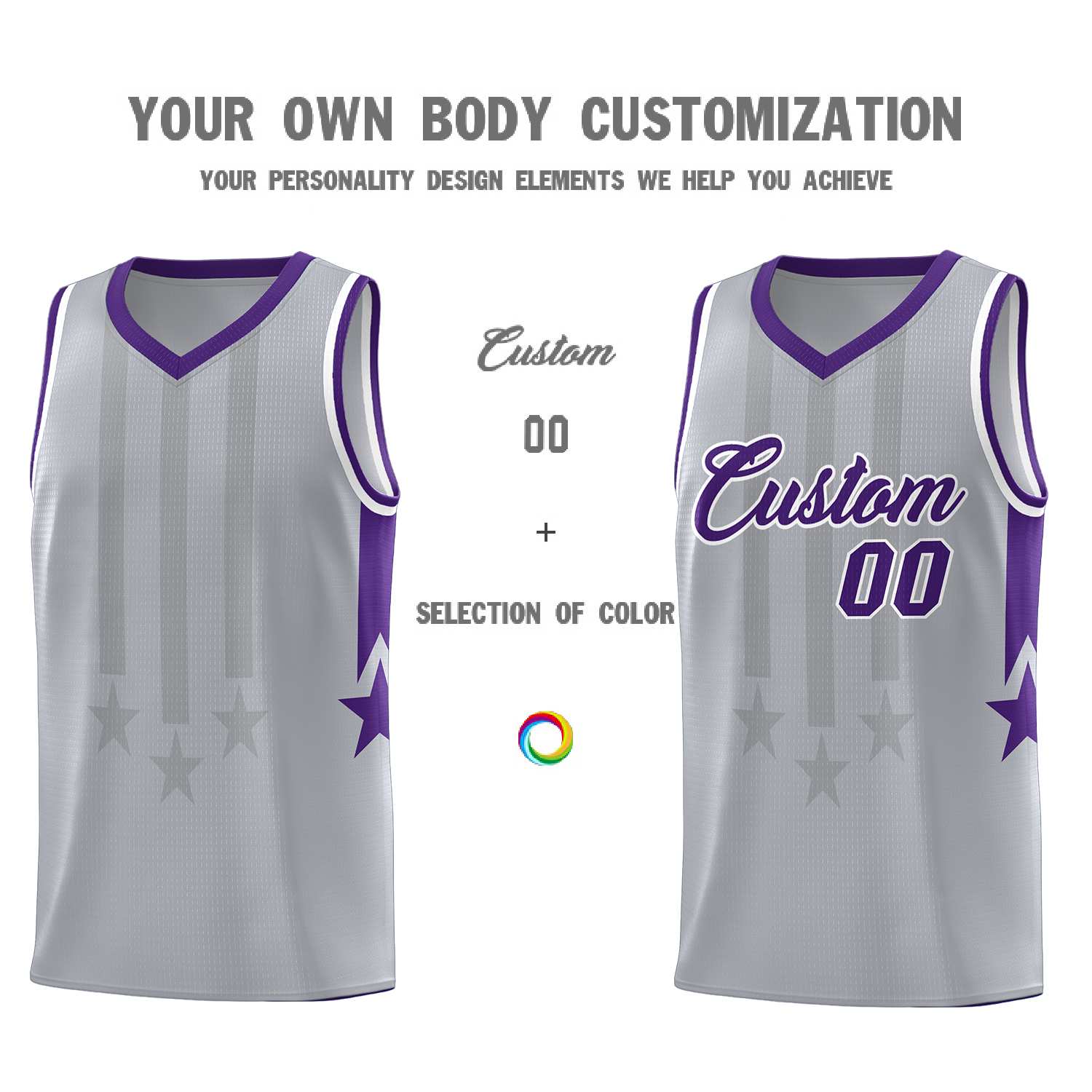 Custom Gray Purple and White Gradient Star Graffiti Pattern Sports Uniform Basketball Jersey