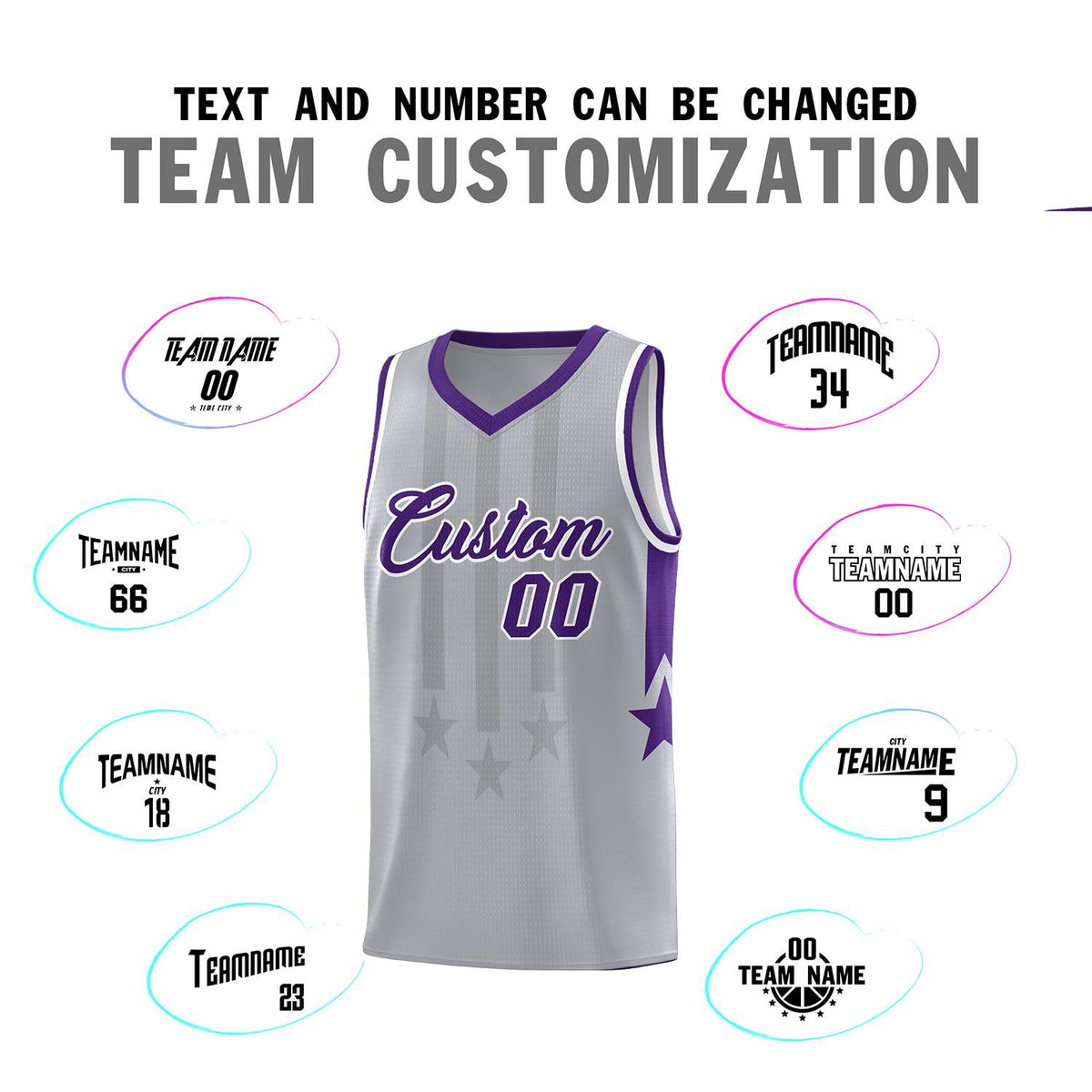 Custom Gray Purple and White Gradient Star Graffiti Pattern Sports Uniform Basketball Jersey