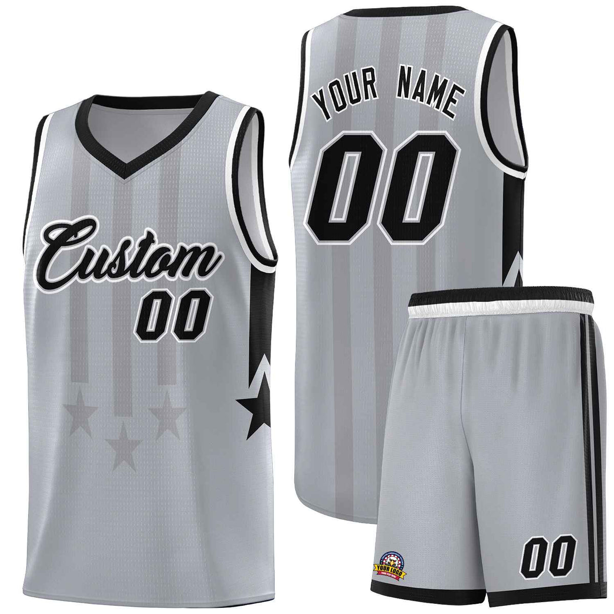 Custom Gray Black and White Gradient Star Graffiti Pattern Sports Uniform Basketball Jersey