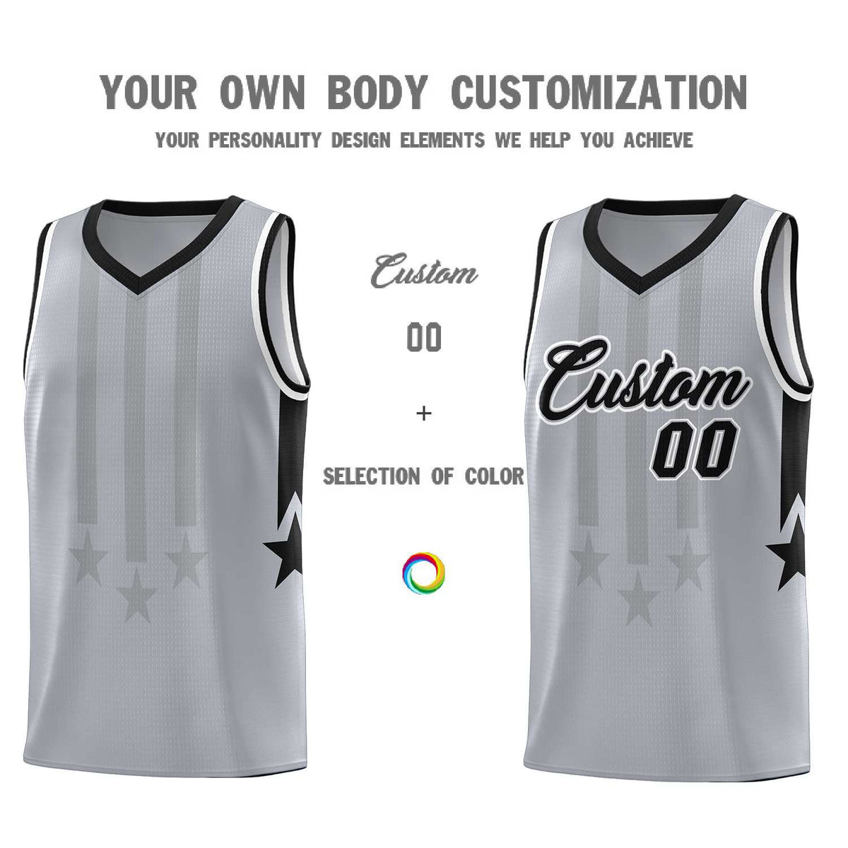 Custom Gray Black and White Gradient Star Graffiti Pattern Sports Uniform Basketball Jersey