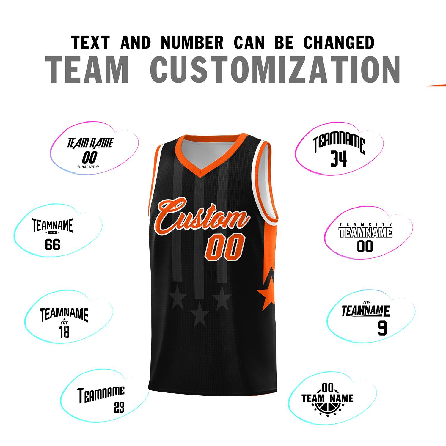 Custom Black Orange and White Gradient Star Graffiti Pattern Sports Uniform Basketball Jersey