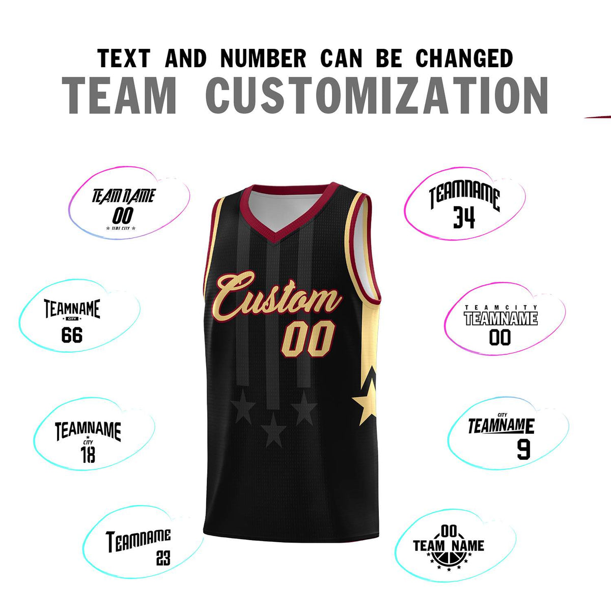 Custom Black Crimson and Khaki Gradient Star Graffiti Pattern Sports Uniform Basketball Jersey