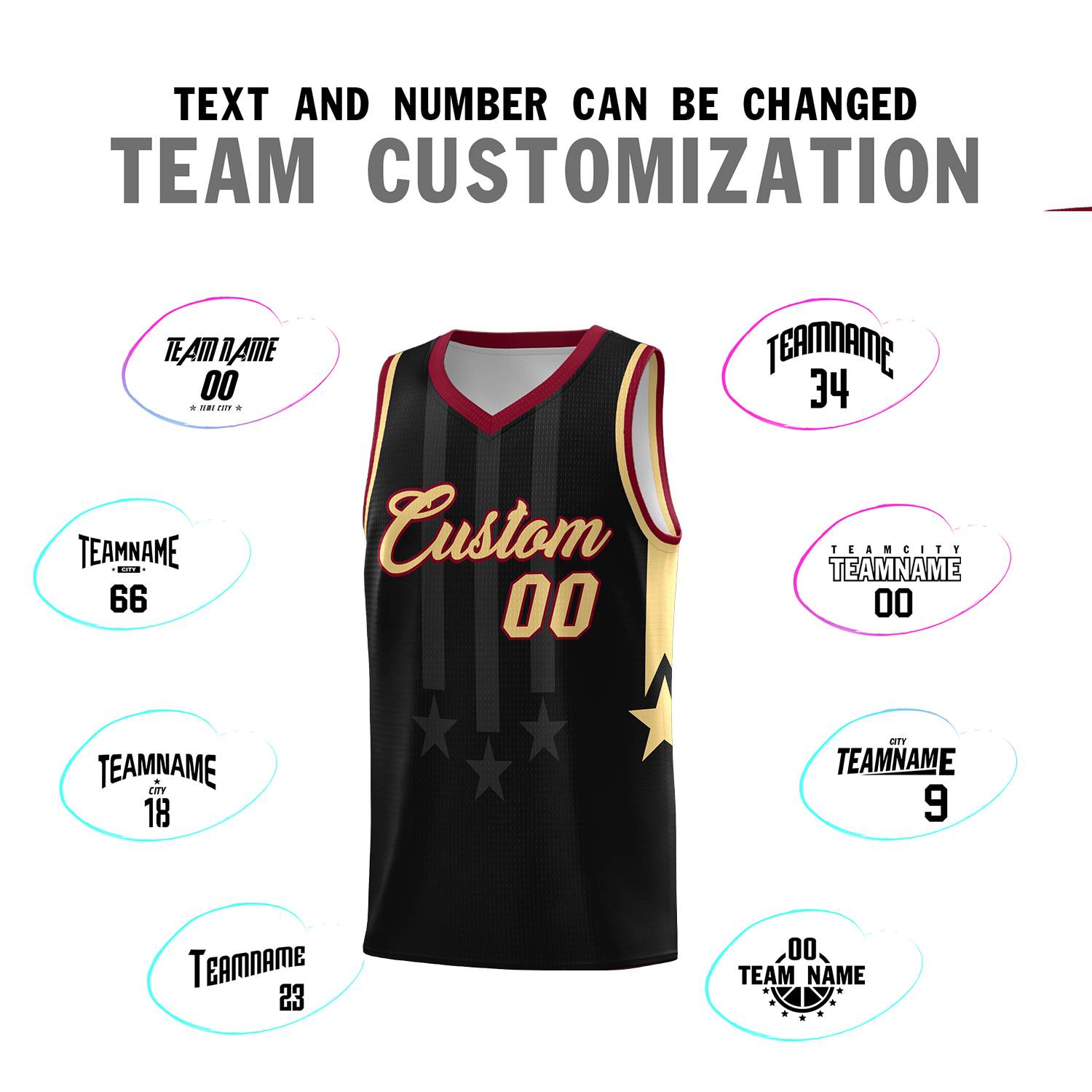 Custom Black Crimson and Khaki Gradient Star Graffiti Pattern Sports Uniform Basketball Jersey