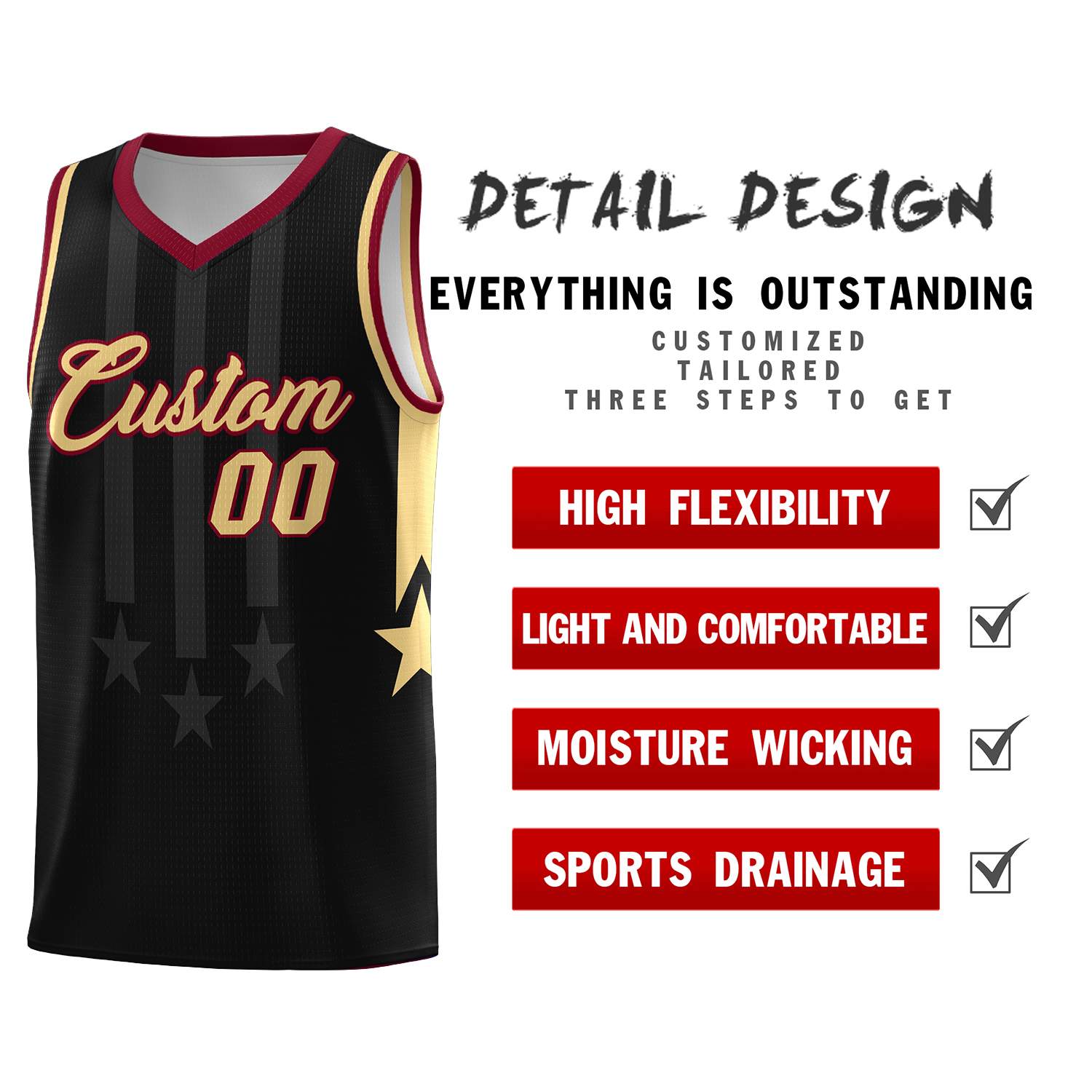 Custom Black Crimson and Khaki Gradient Star Graffiti Pattern Sports Uniform Basketball Jersey