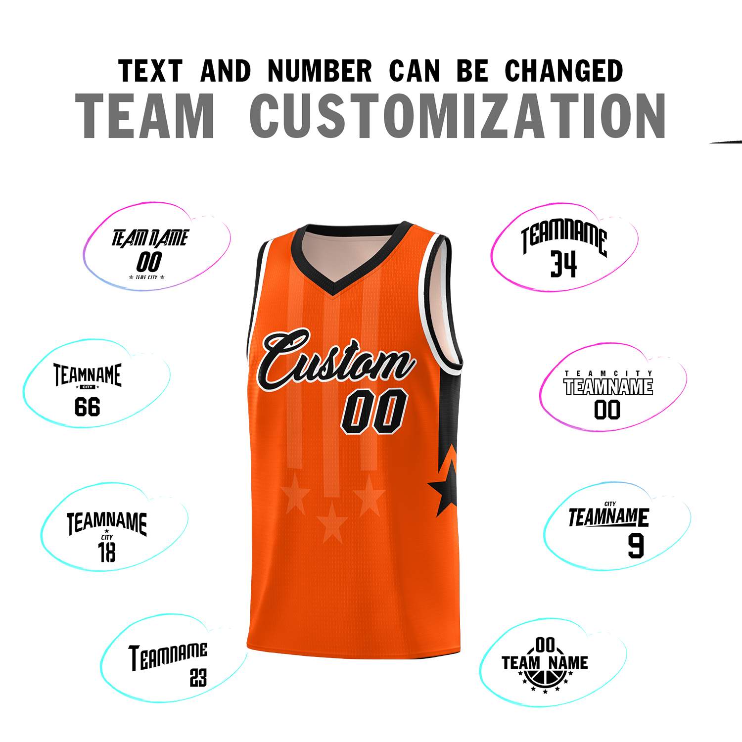 Custom Orange Black and White Gradient Star Graffiti Pattern Sports Uniform Basketball Jersey