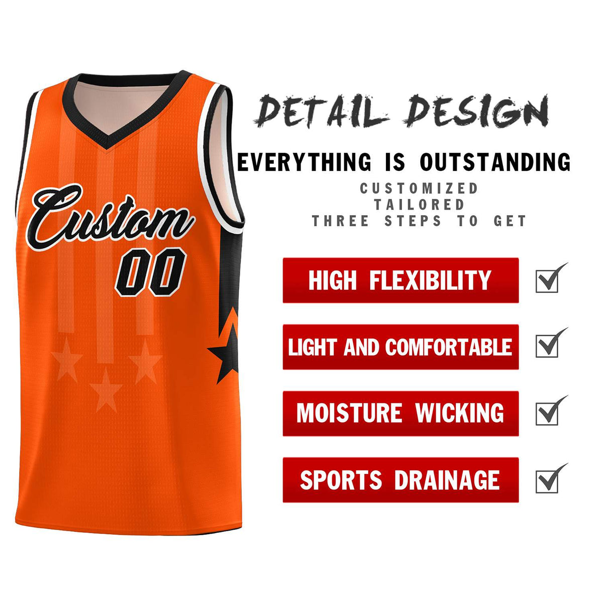 Custom Orange Black and White Gradient Star Graffiti Pattern Sports Uniform Basketball Jersey