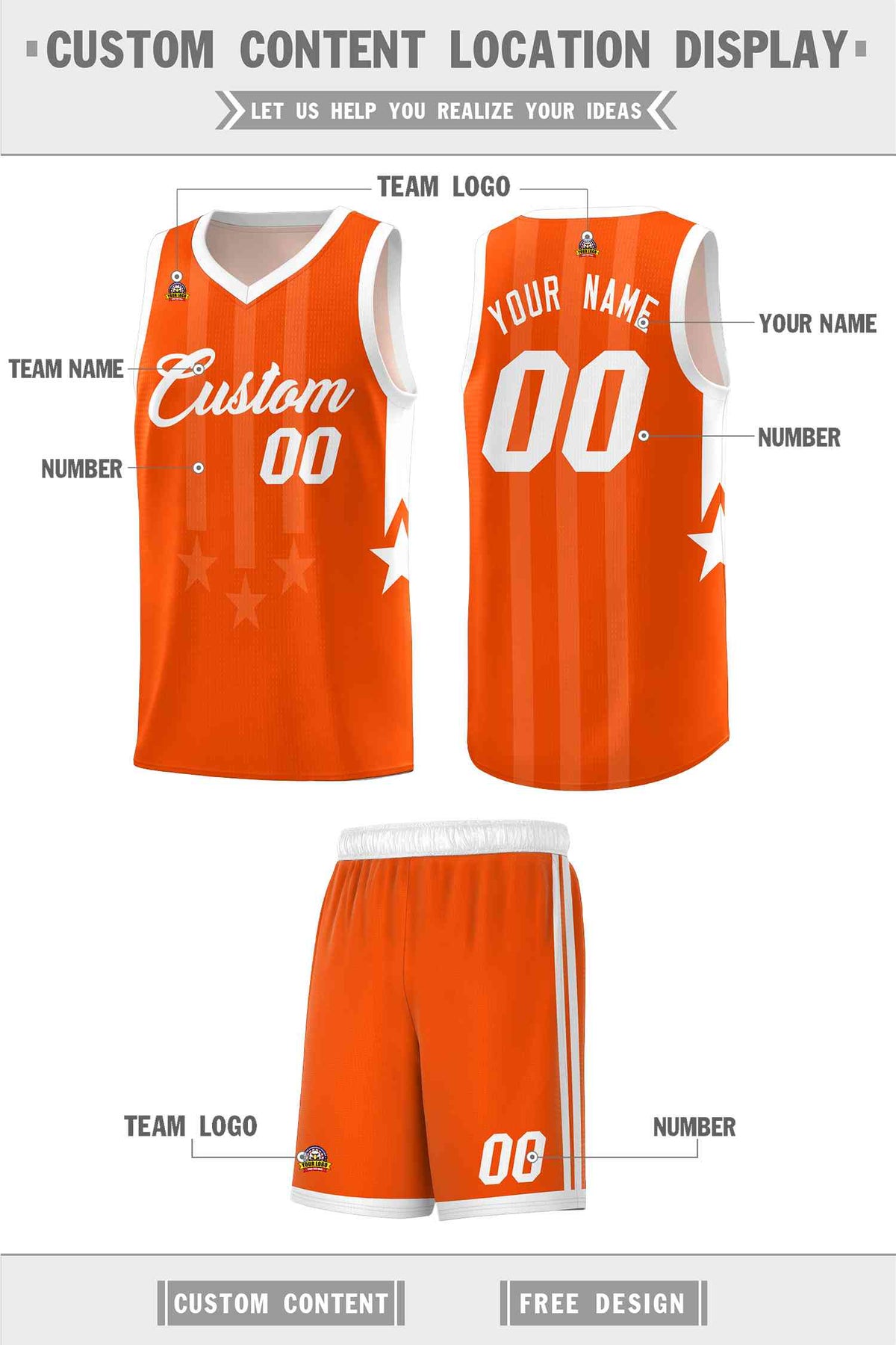 Custom Orange White and White Gradient Star Graffiti Pattern Sports Uniform Basketball Jersey