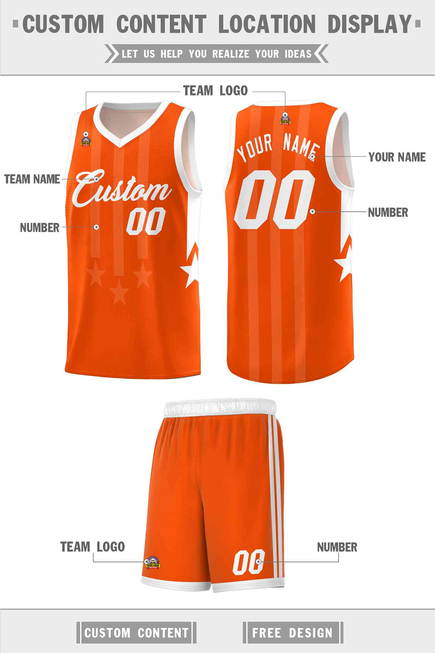 Custom Orange White and White Gradient Star Graffiti Pattern Sports Uniform Basketball Jersey