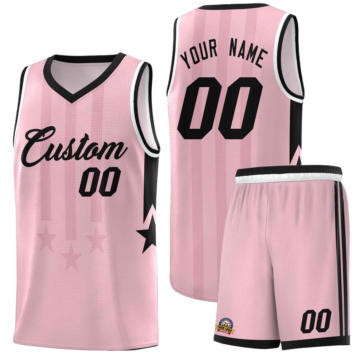 Custom Light Pink Black and White Gradient Star Graffiti Pattern Sports Uniform Basketball Jersey